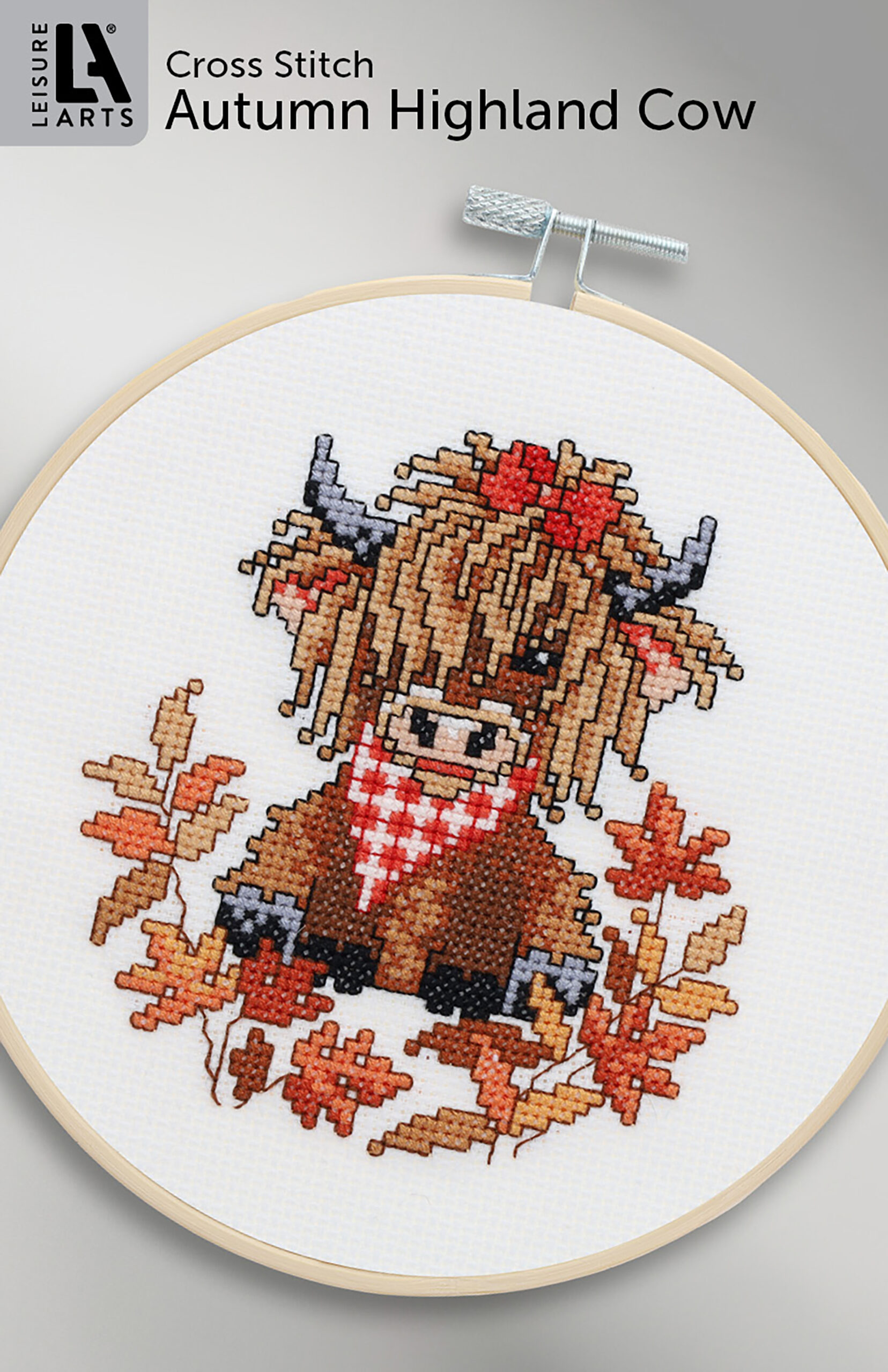 Leisure Arts Digital Pattern XStitch Highland Cow with Leaves