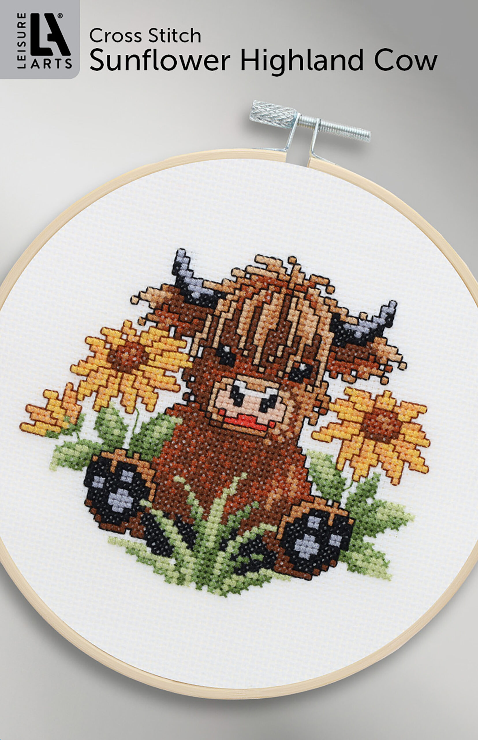 Leisure Arts ePattern Linders Cross Stitch Highland Cow with Flowers