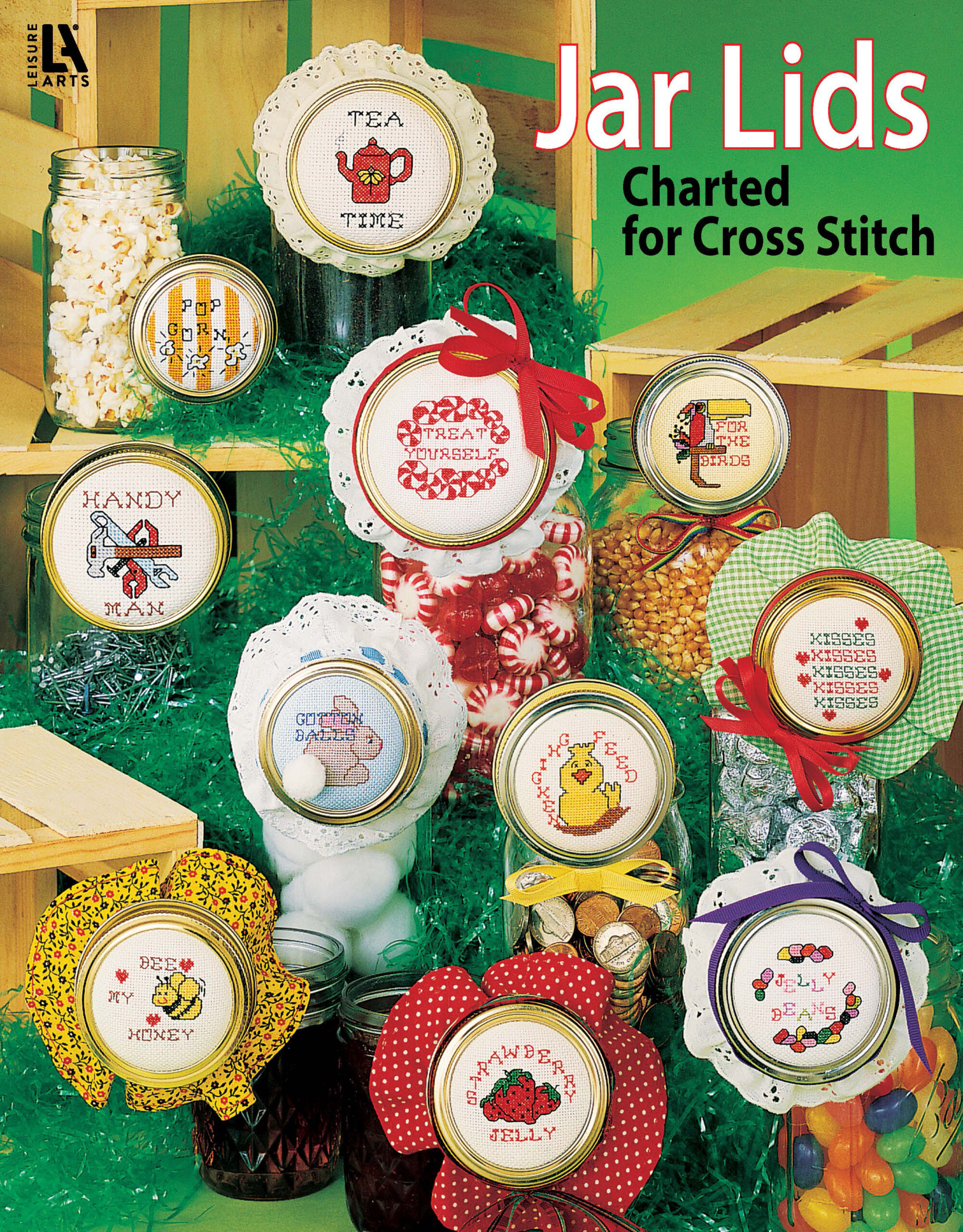 Stitchery Jar Lids Charted for Cross Stitch