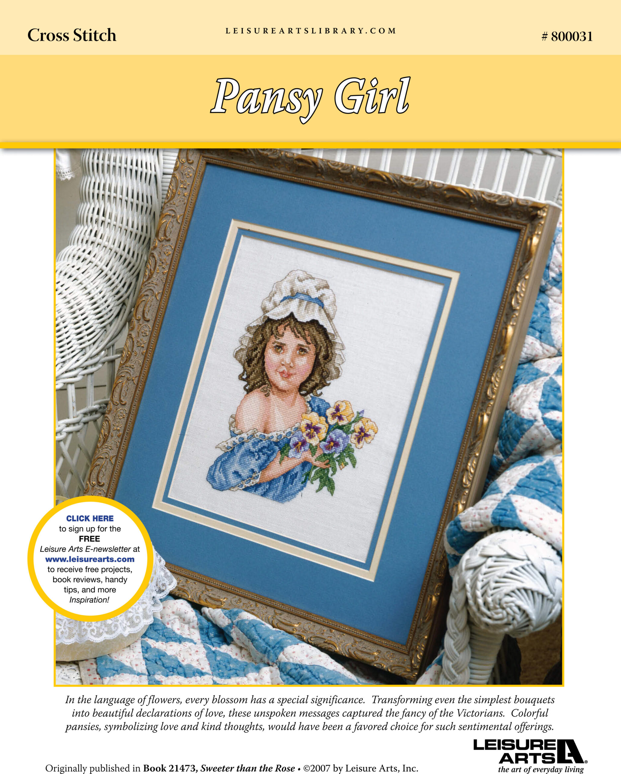 Leisure Arts Sweeter Than The Rose Pansy Girl Cross Stitch ePattern