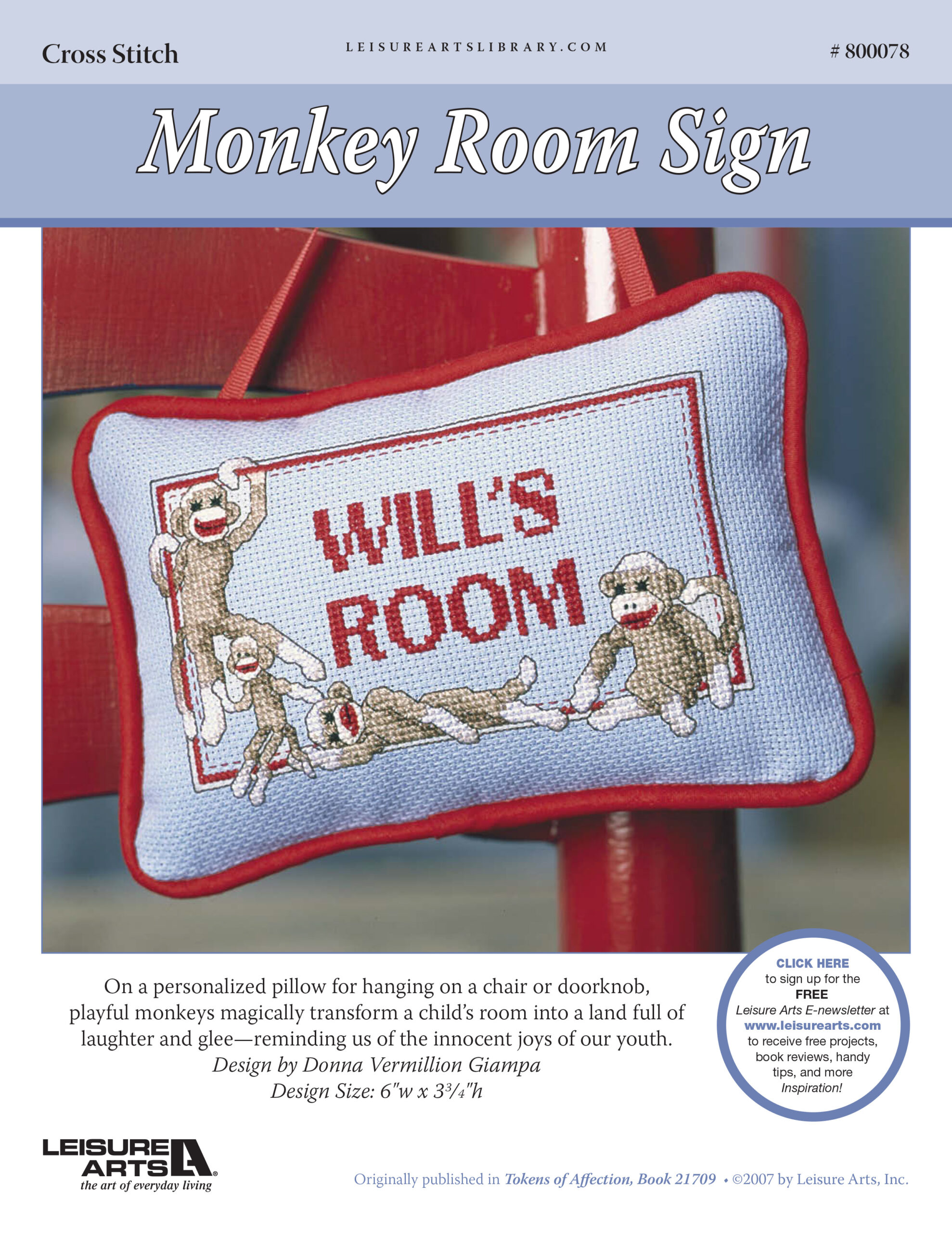 Leisure Arts Tokens Of Affection Monkey Room Sign Cross Stitch ePattern