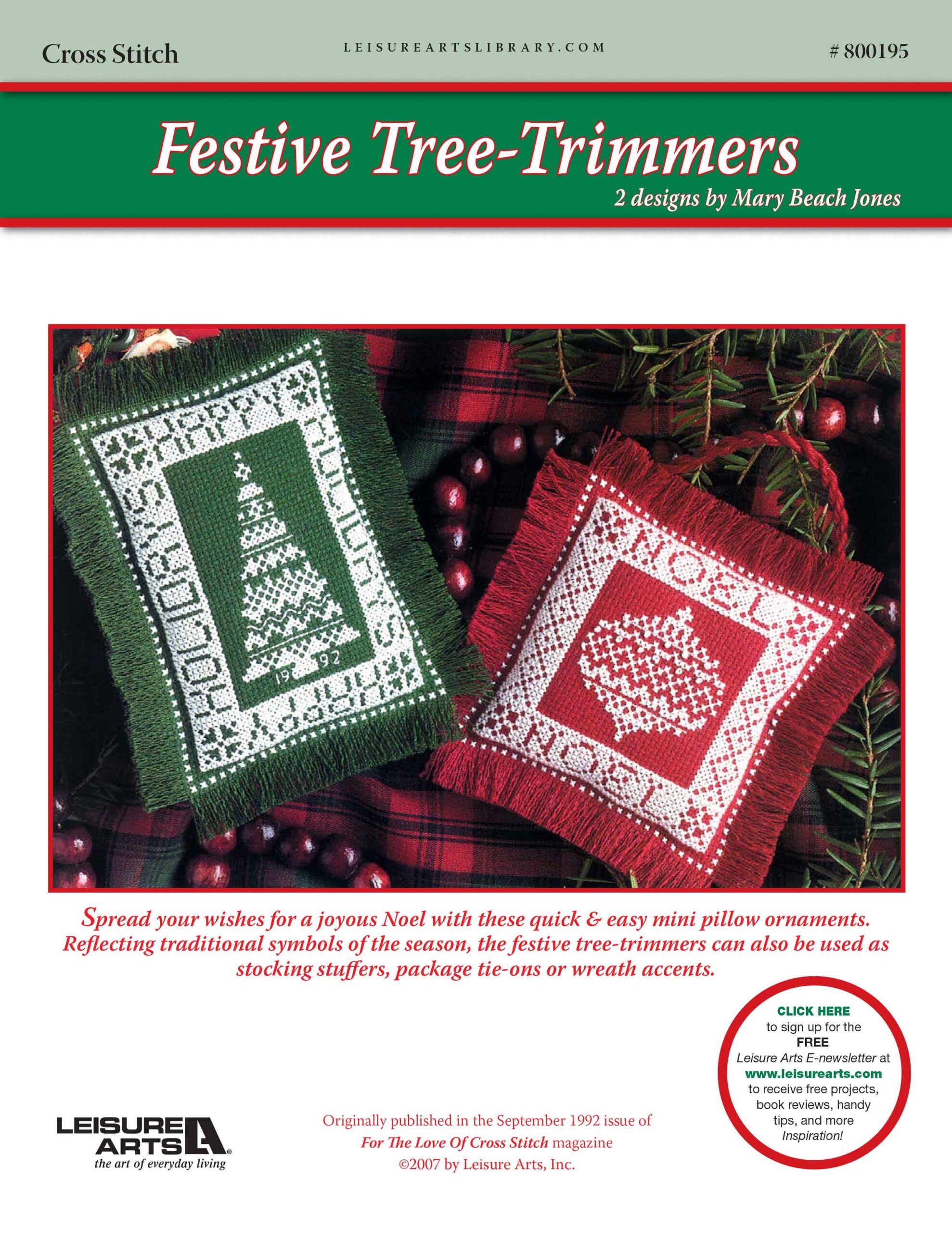 Leisure Arts Festive Mini Pillow Christmas Ornaments Cross Stitch ePattern