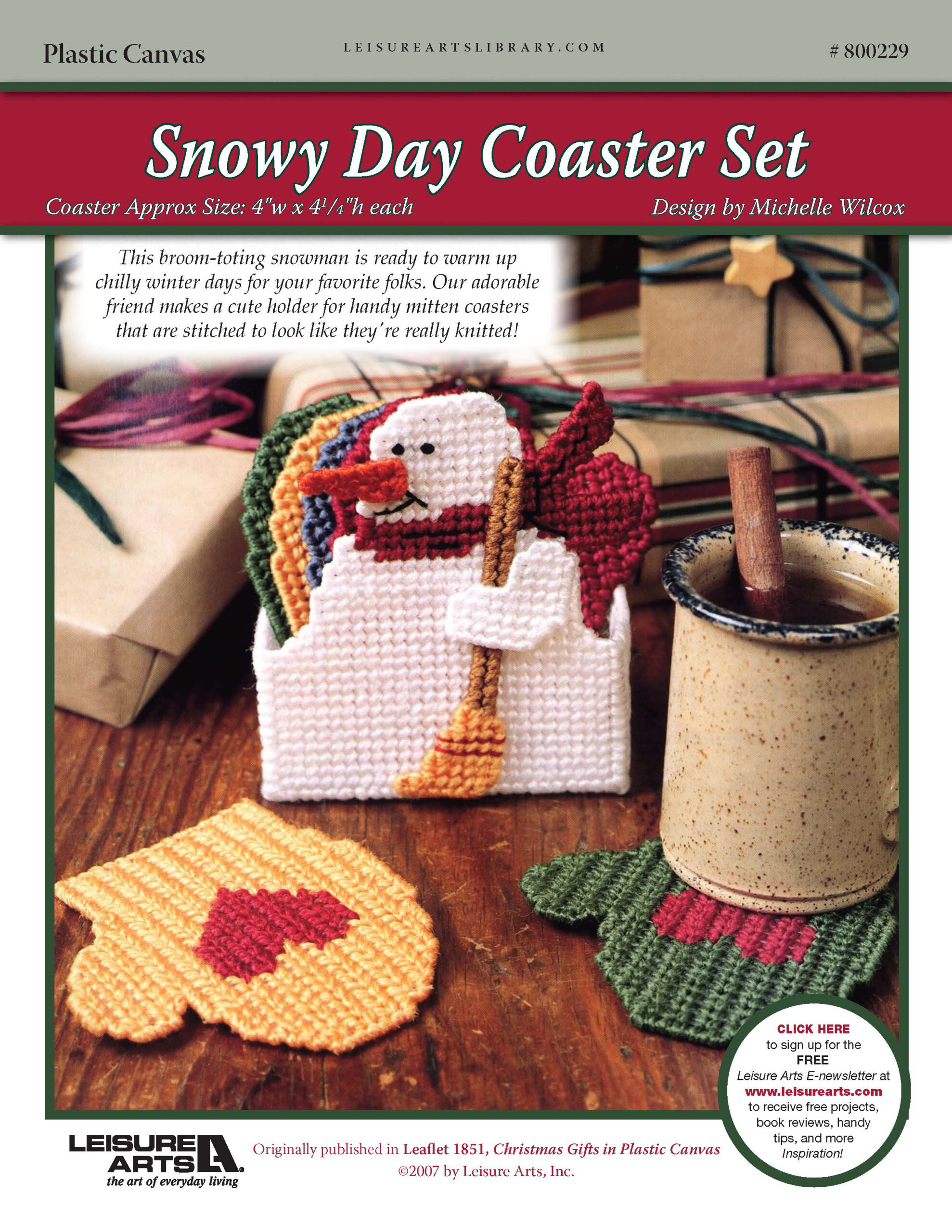Leisure Arts Christmas Gifts In Plastic Canvas Snowy Day Coaster Set ePattern