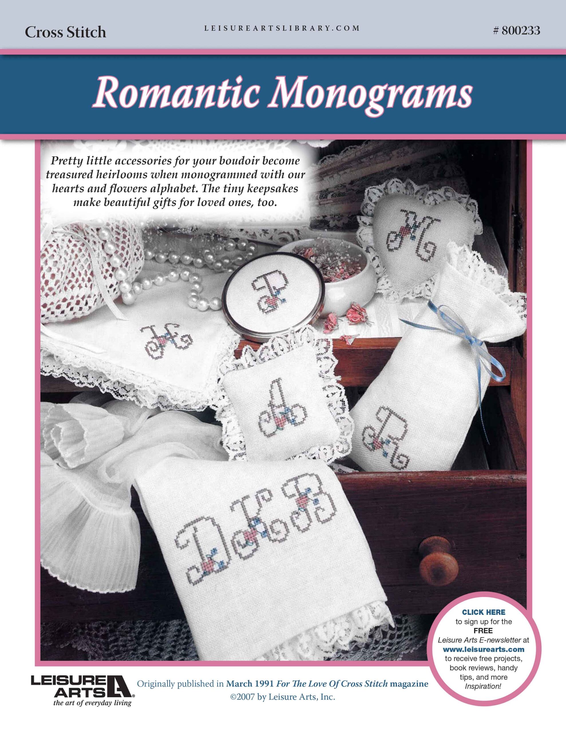Leisure Arts Romantic Monograms Cross Stitch ePattern