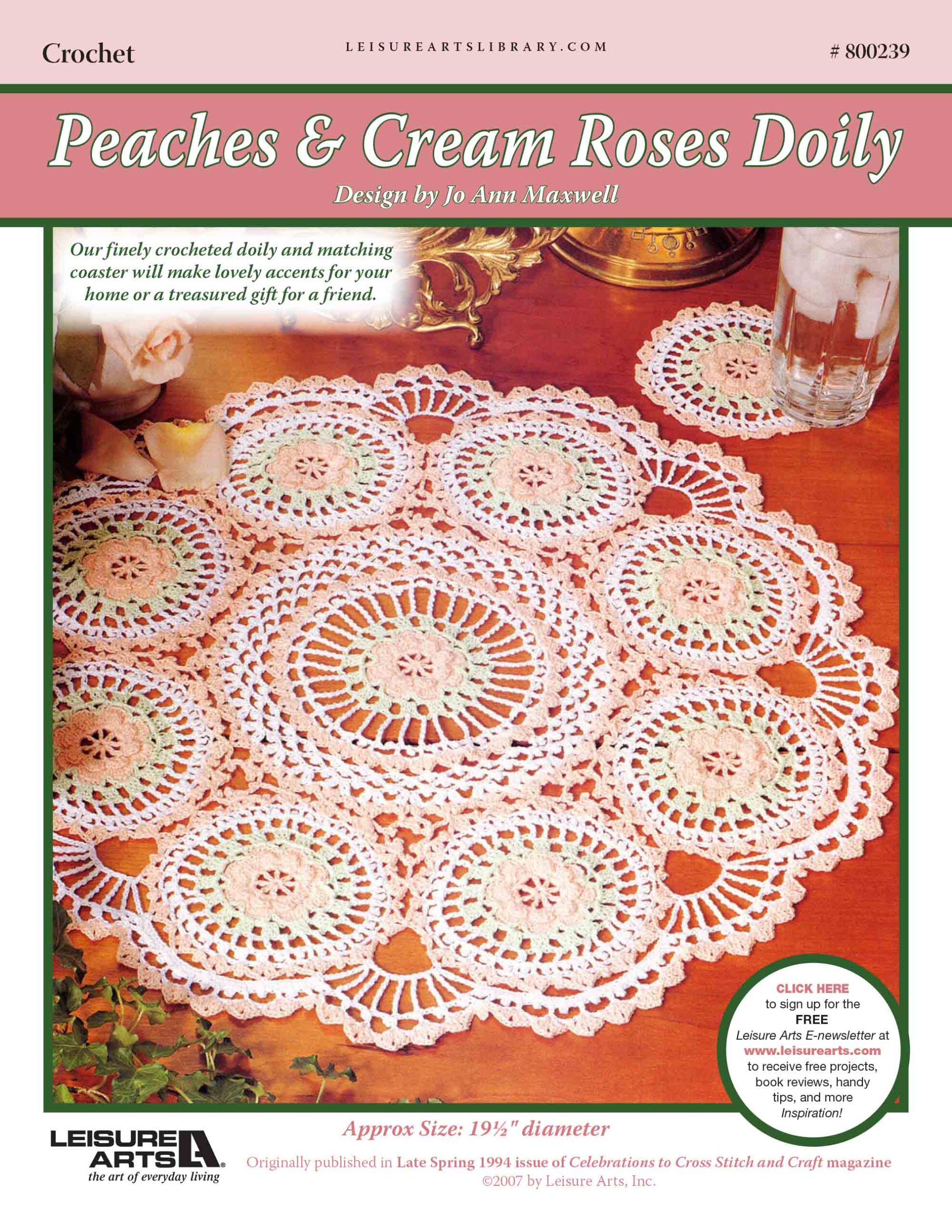 Leisure Arts Peaches Cream Roses Doily Crochet ePattern
