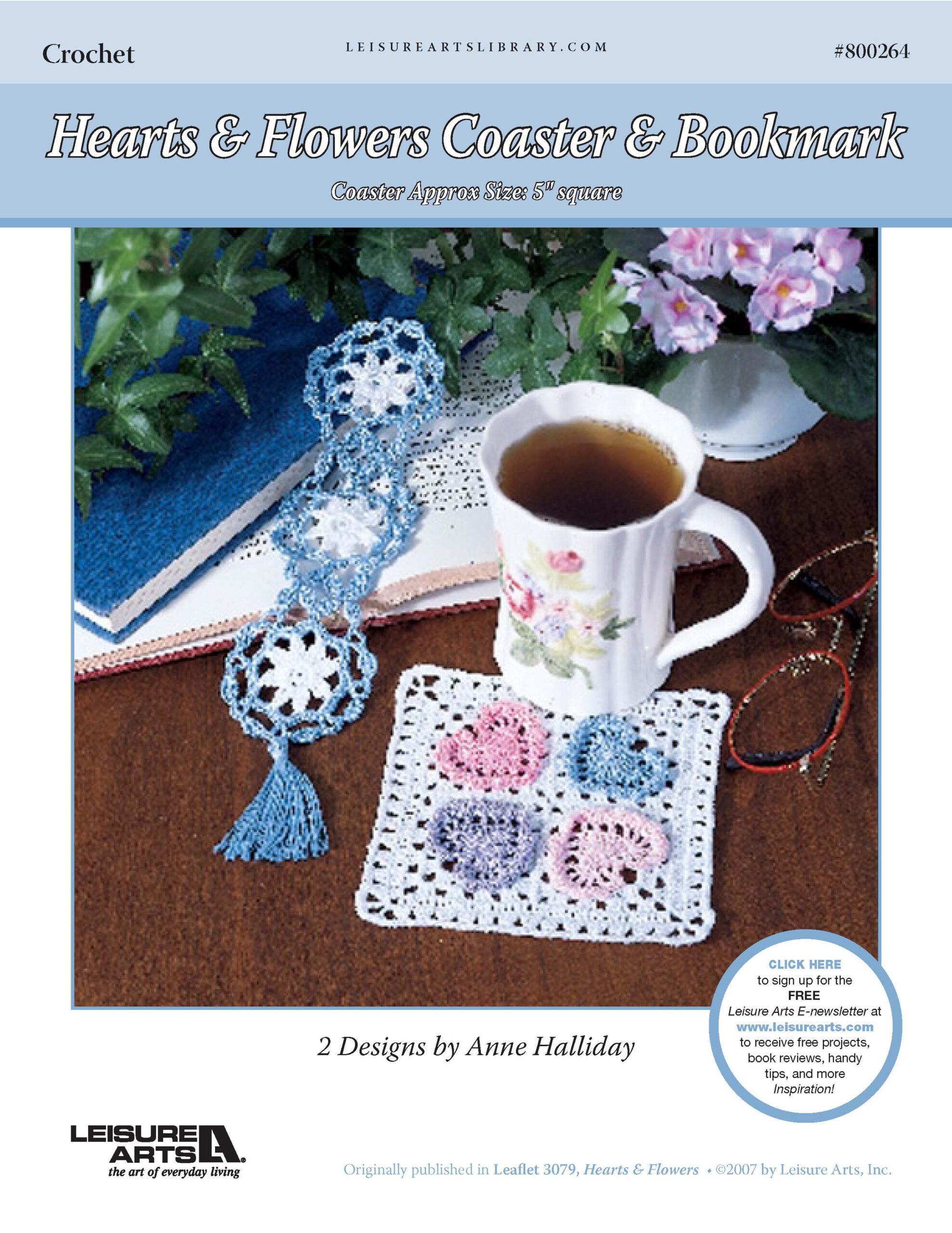 Leisure Arts Hearts Flowers Coaster Bookmark Crochet ePattern