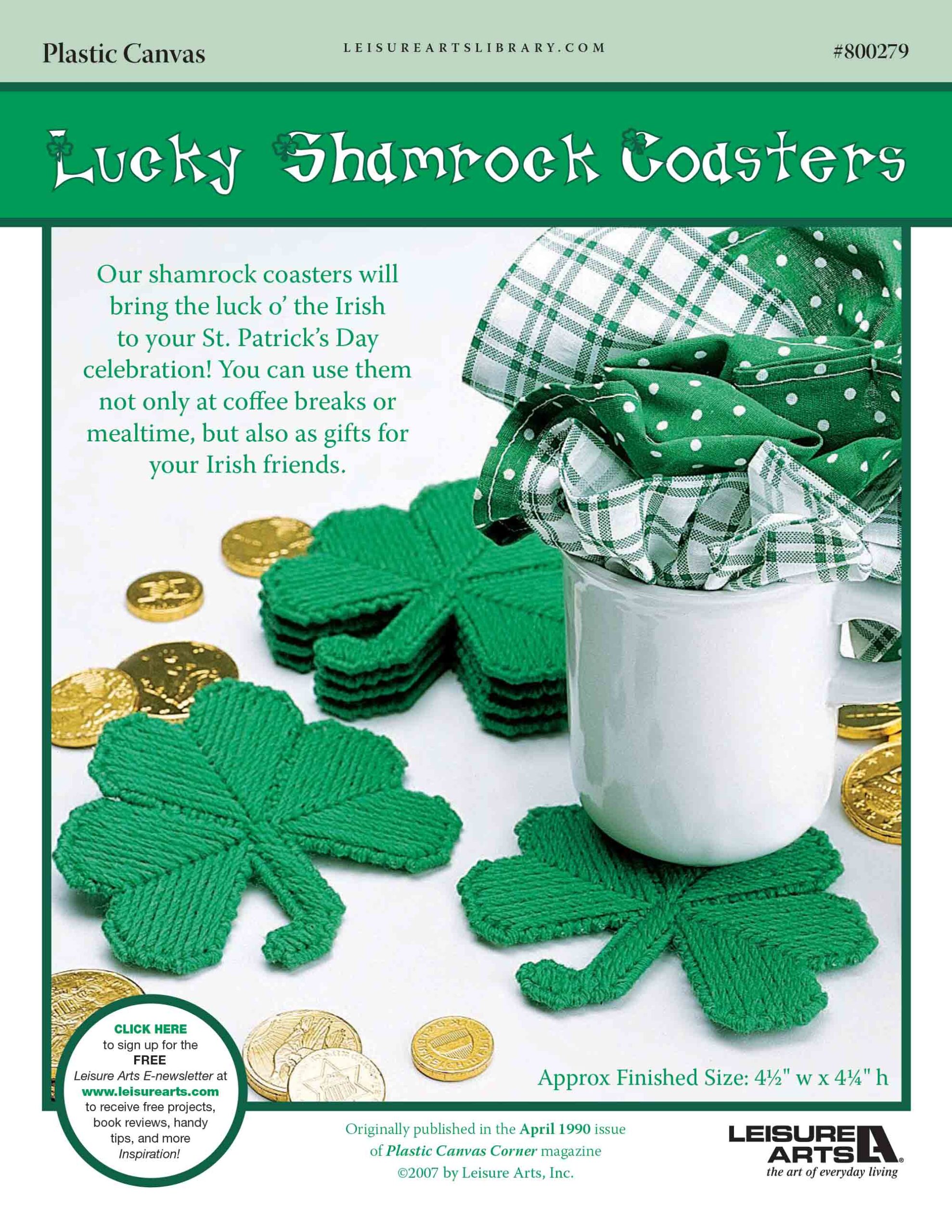 Leisure Arts Lucky Shamrock Coasters Plastic Canvas ePattern