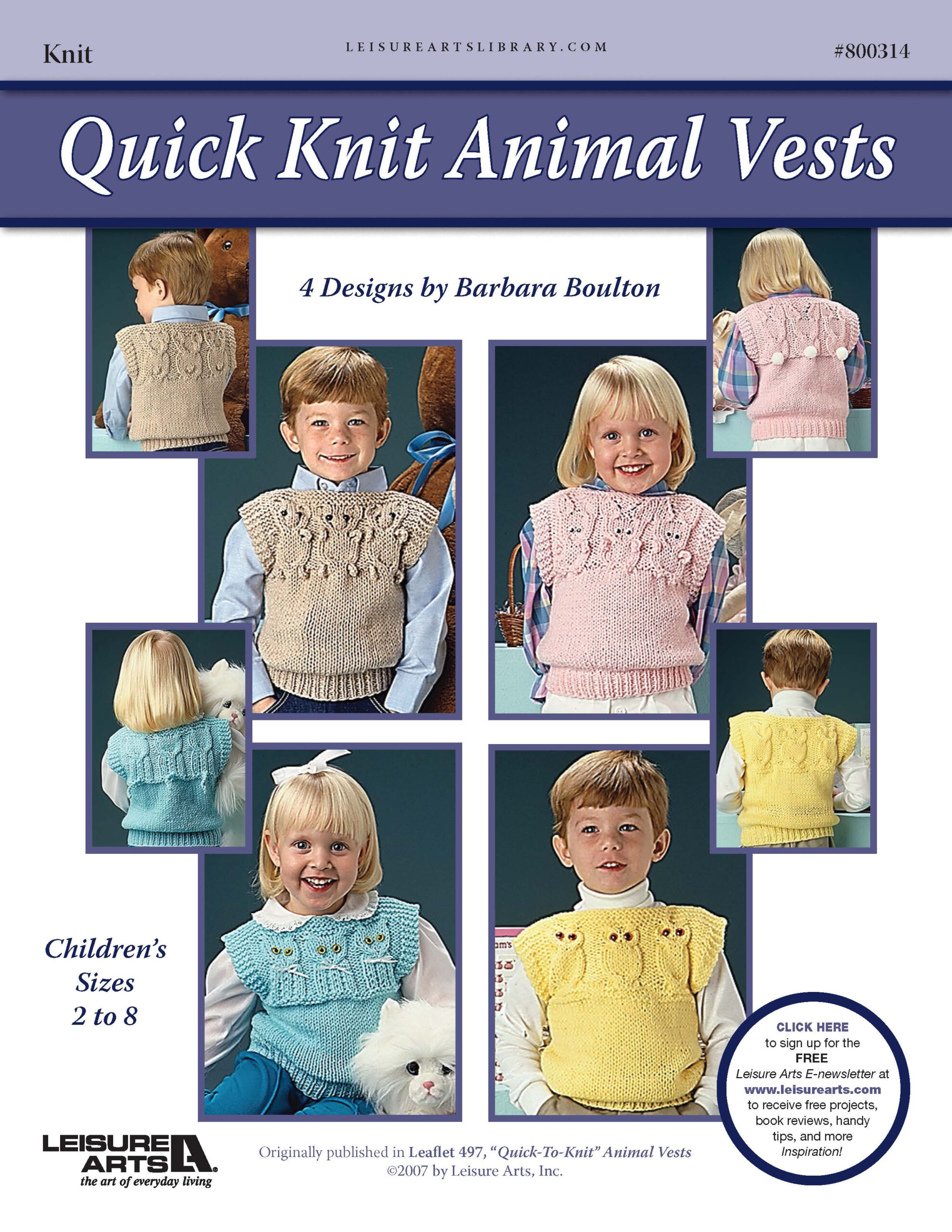Leisure Arts Quick Knit Animal Vests ePattern