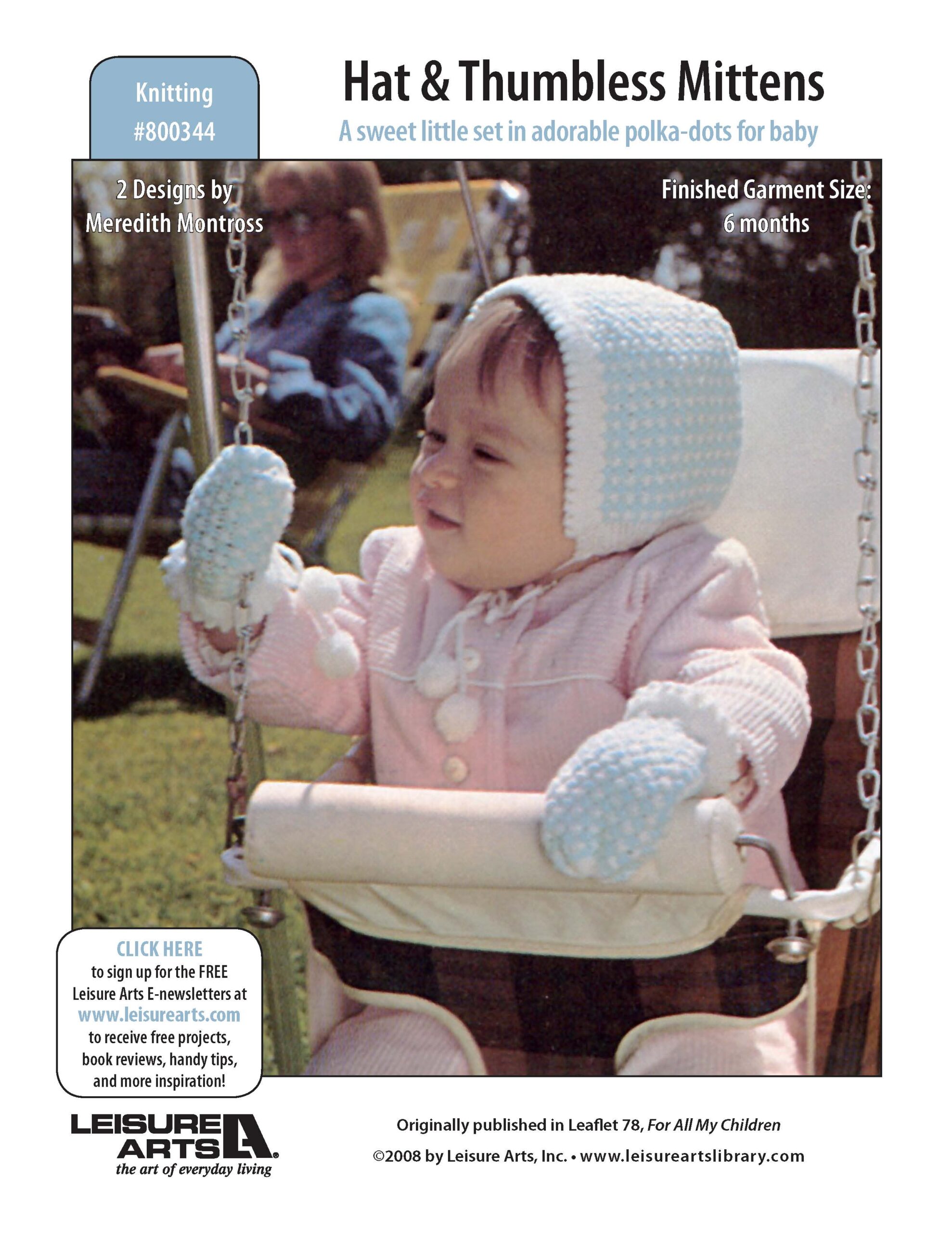 Leisure Arts For All My Children Hat Thumbless Mittens Knit ePattern