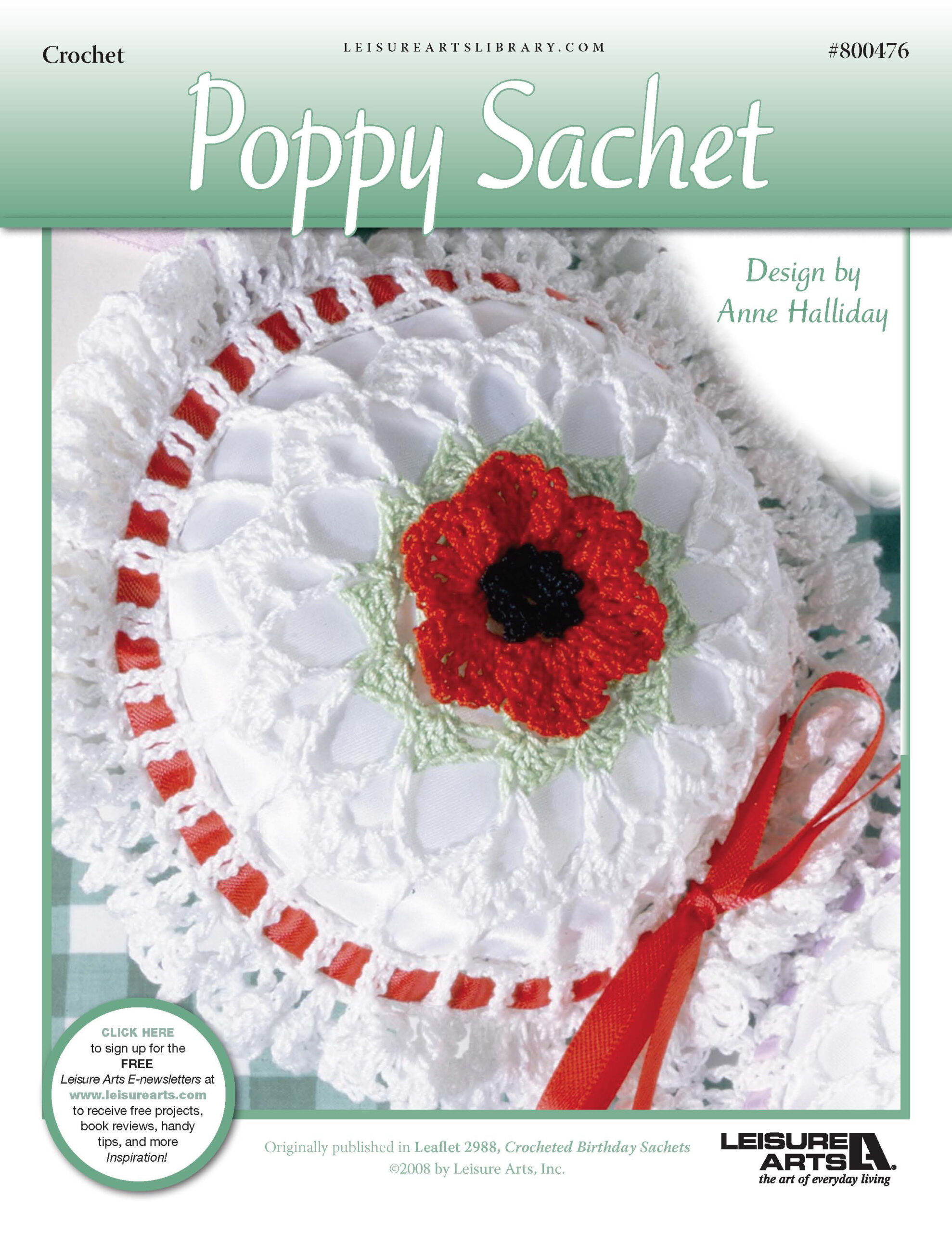 Leisure Arts Crocheted Birthday Sachets Poppy ePattern