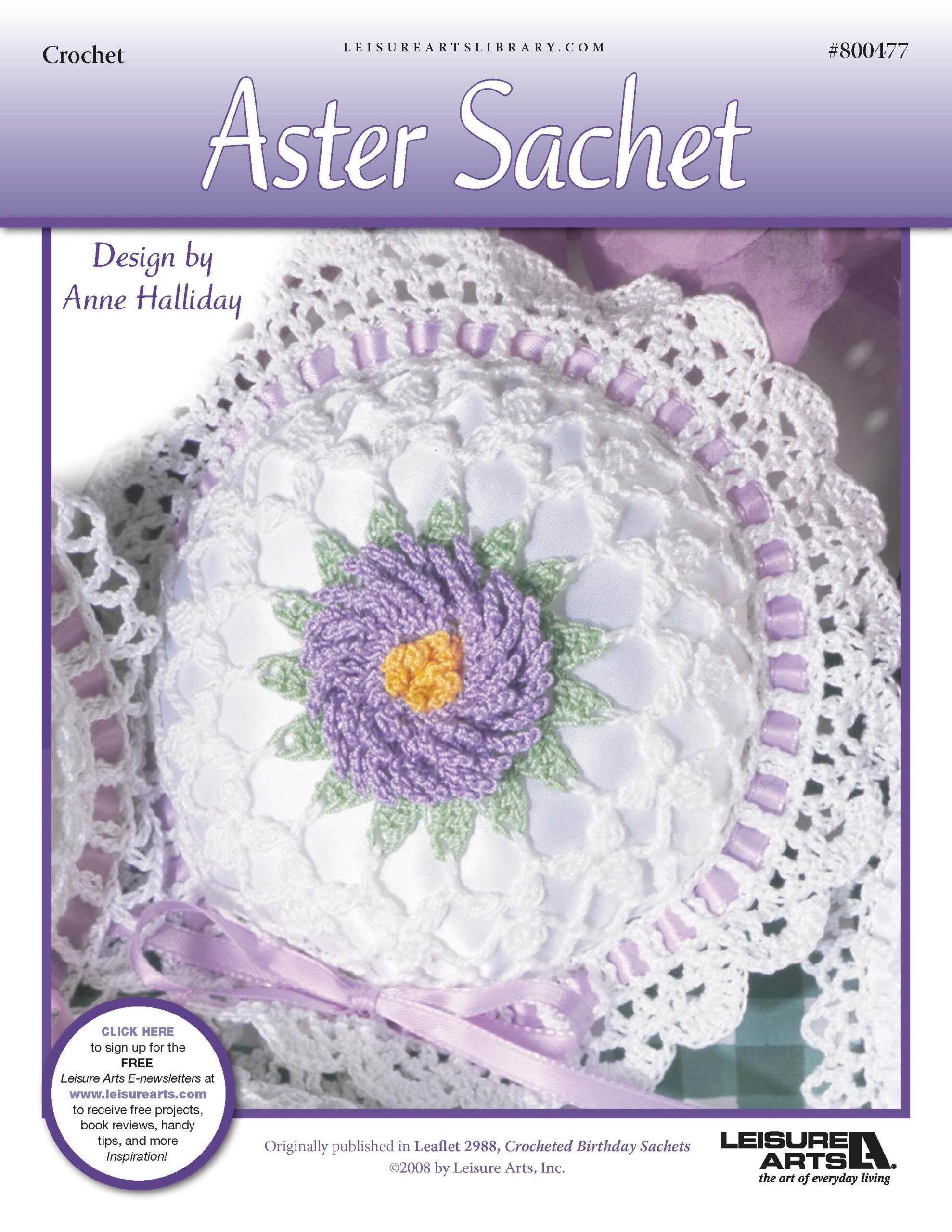 Leisure Arts Crocheted Birthday Sachets Aster ePattern