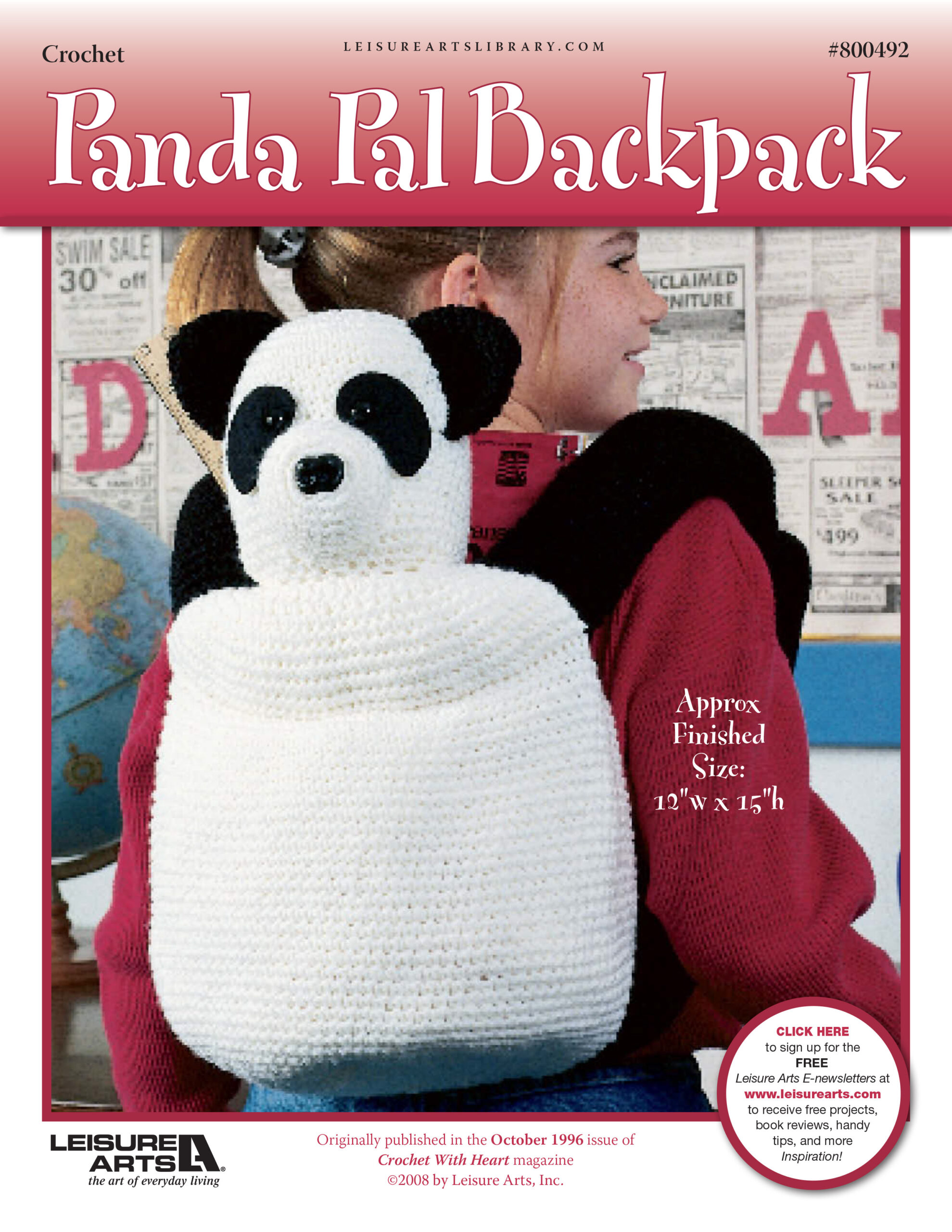 Leisure Arts Crochet With Heart Panda Pal Backpack ePattern