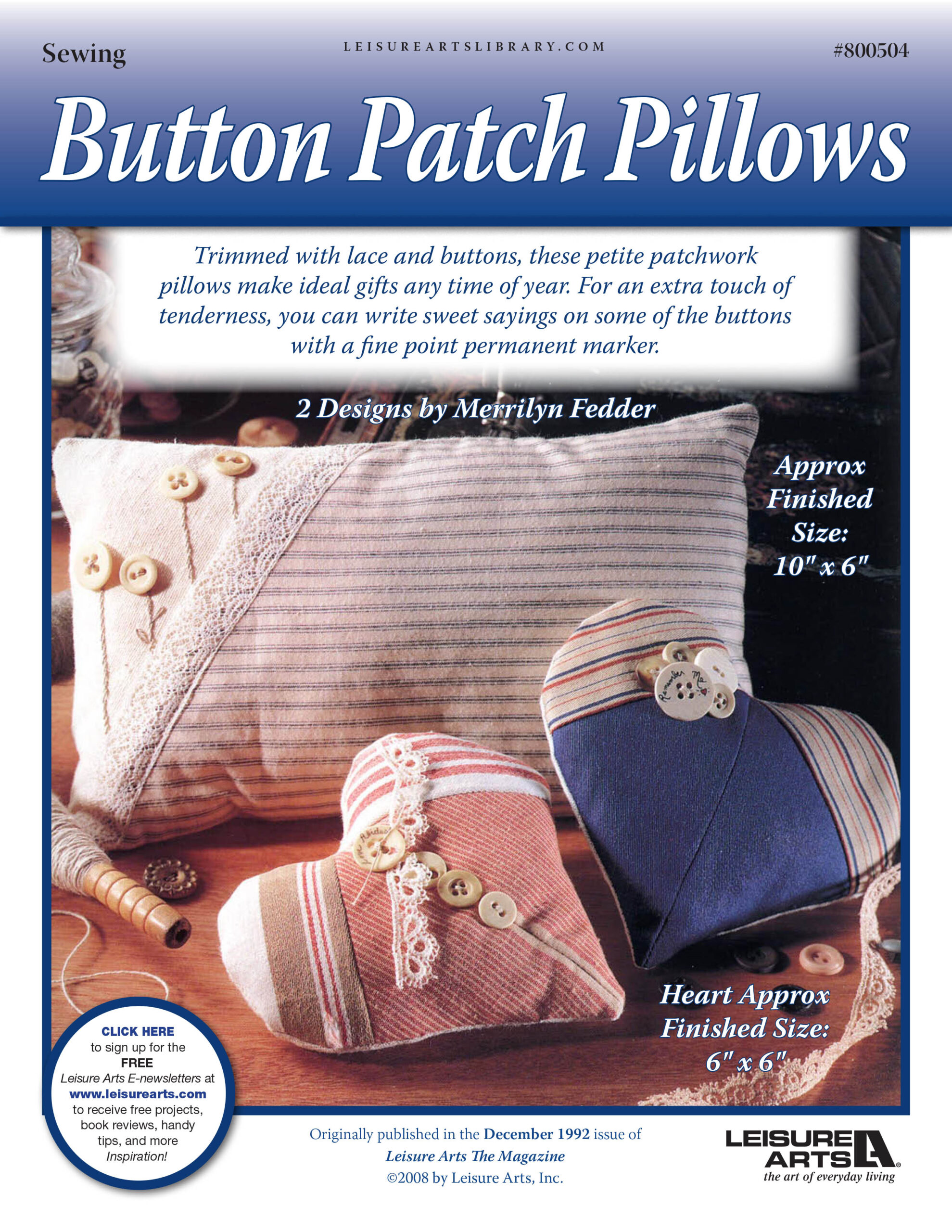 Leisure Arts Button Patch Pillows Sewing ePattern