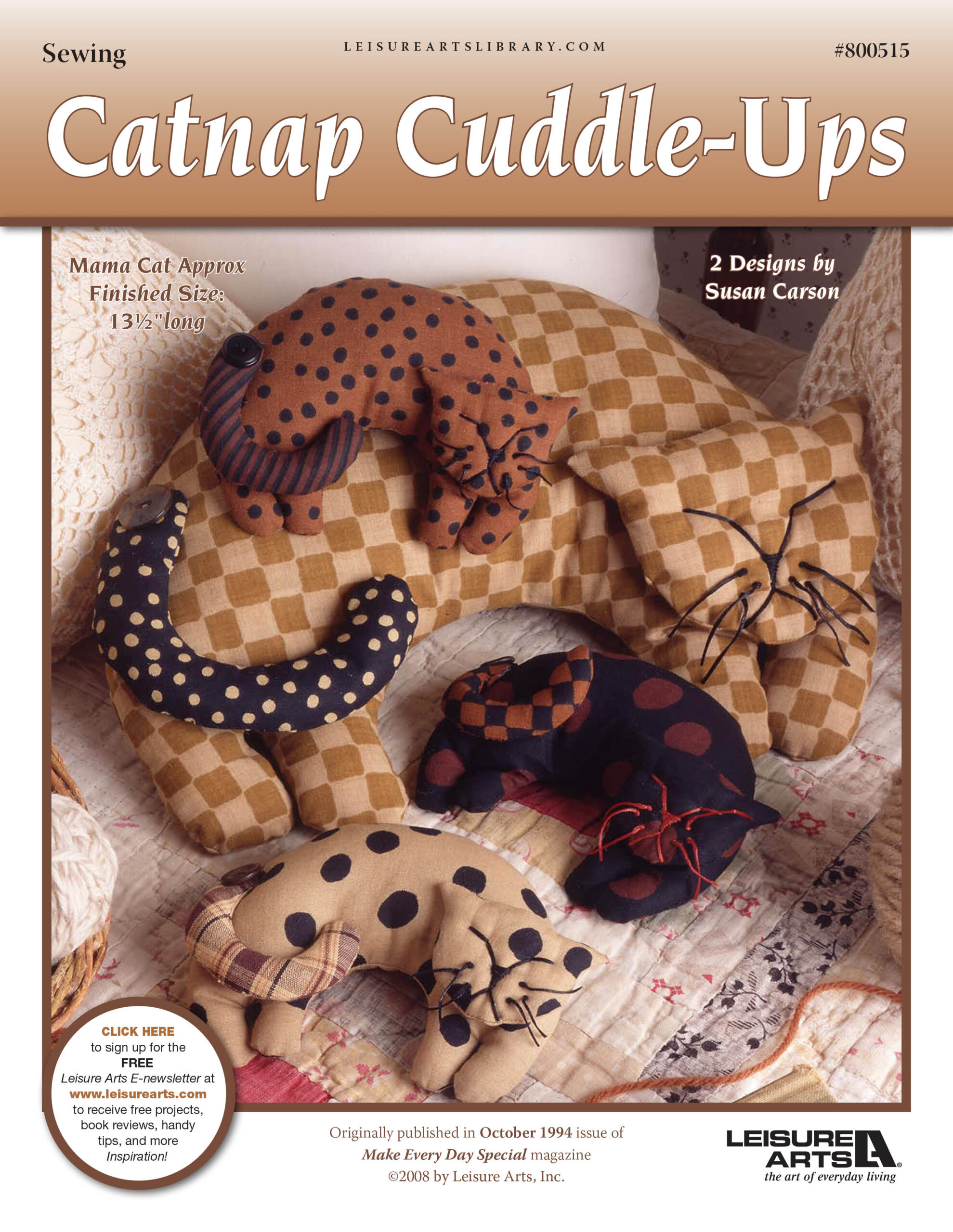 Leisure Arts Catnap CuddleUps Sewing ePattern