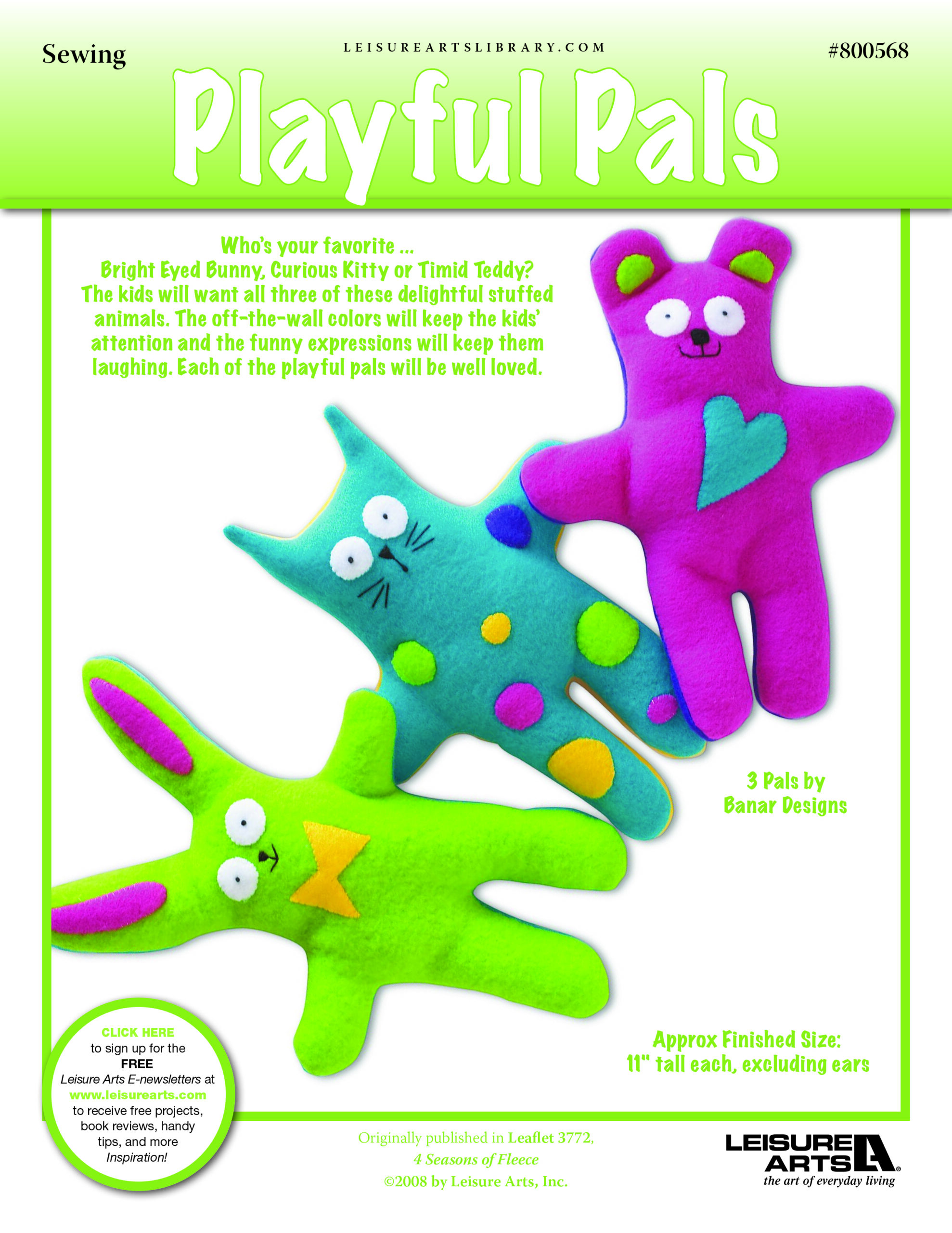 Leisure Arts 4 Seasons of Fleece Playful Pals Stuffed Animal Sewing ePattern