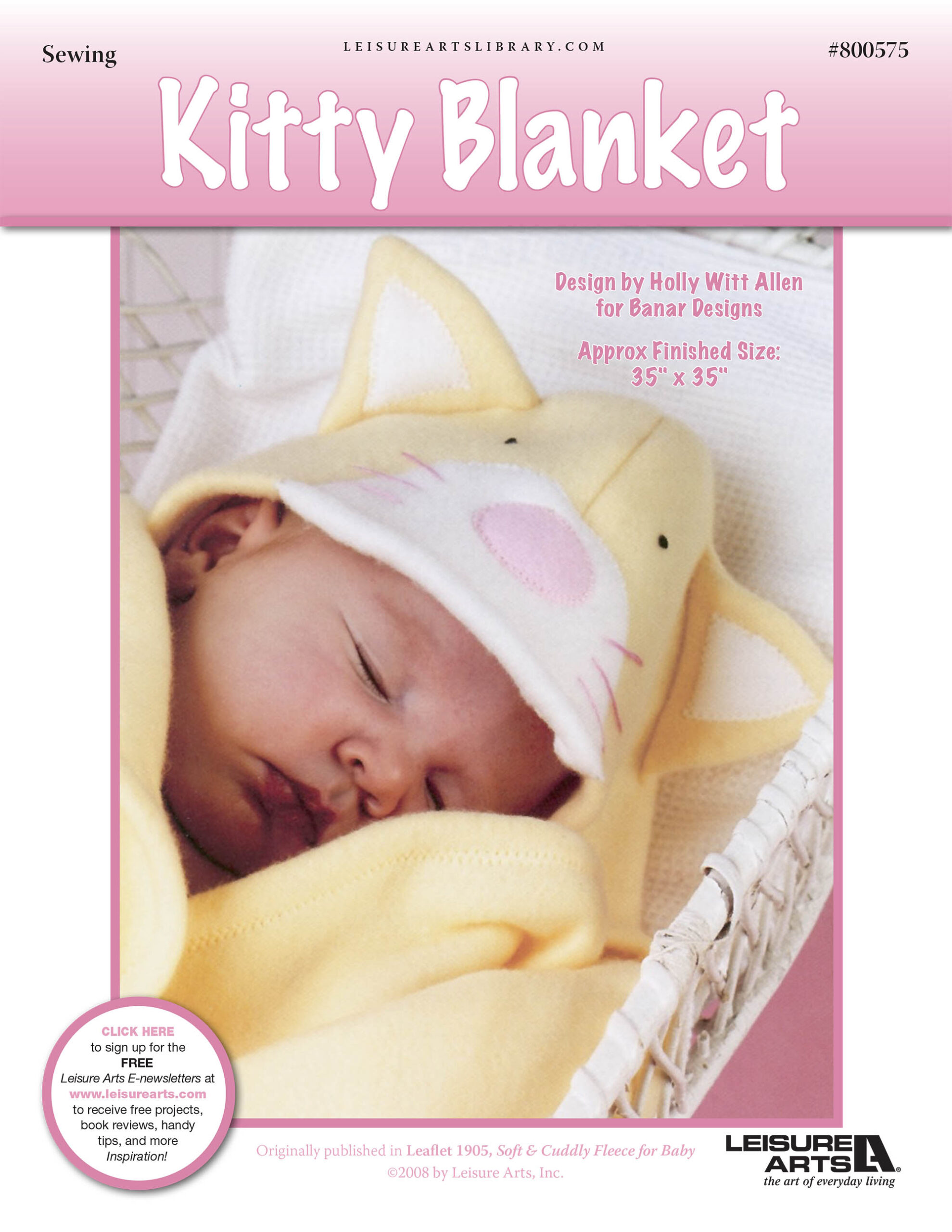 Leisure Arts Soft Cuddly Fleece For Baby Kitty Blanket Sewing ePattern