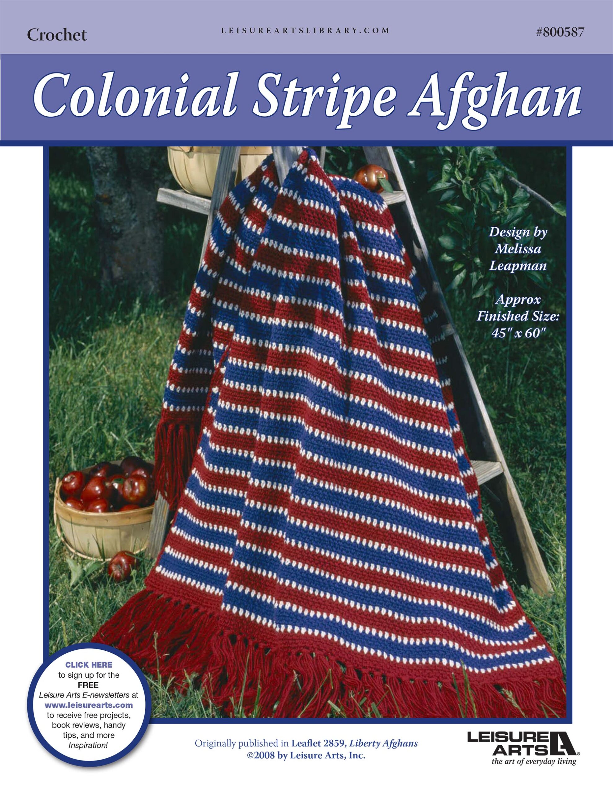 Leisure Arts Liberty Afghans Colonial Stripe Afghan Crochet ePattern