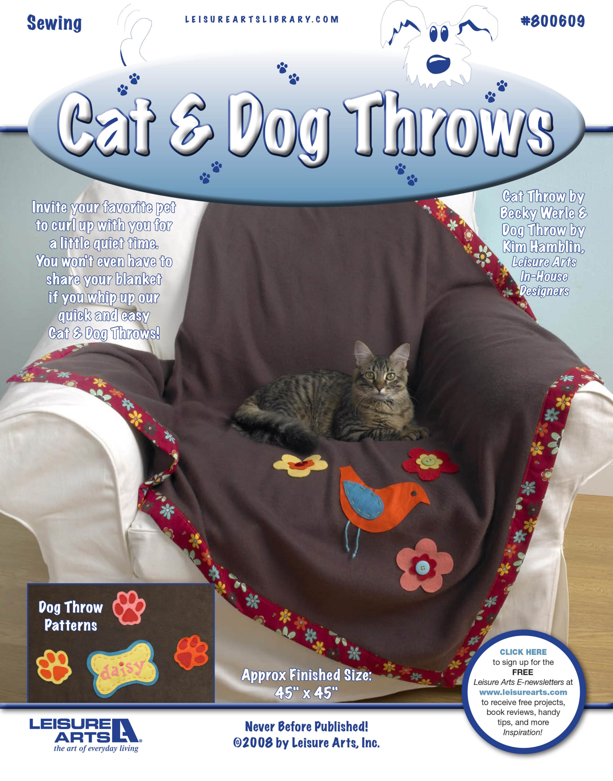 Leisure Arts Cat Dog Throws Sewing ePattern