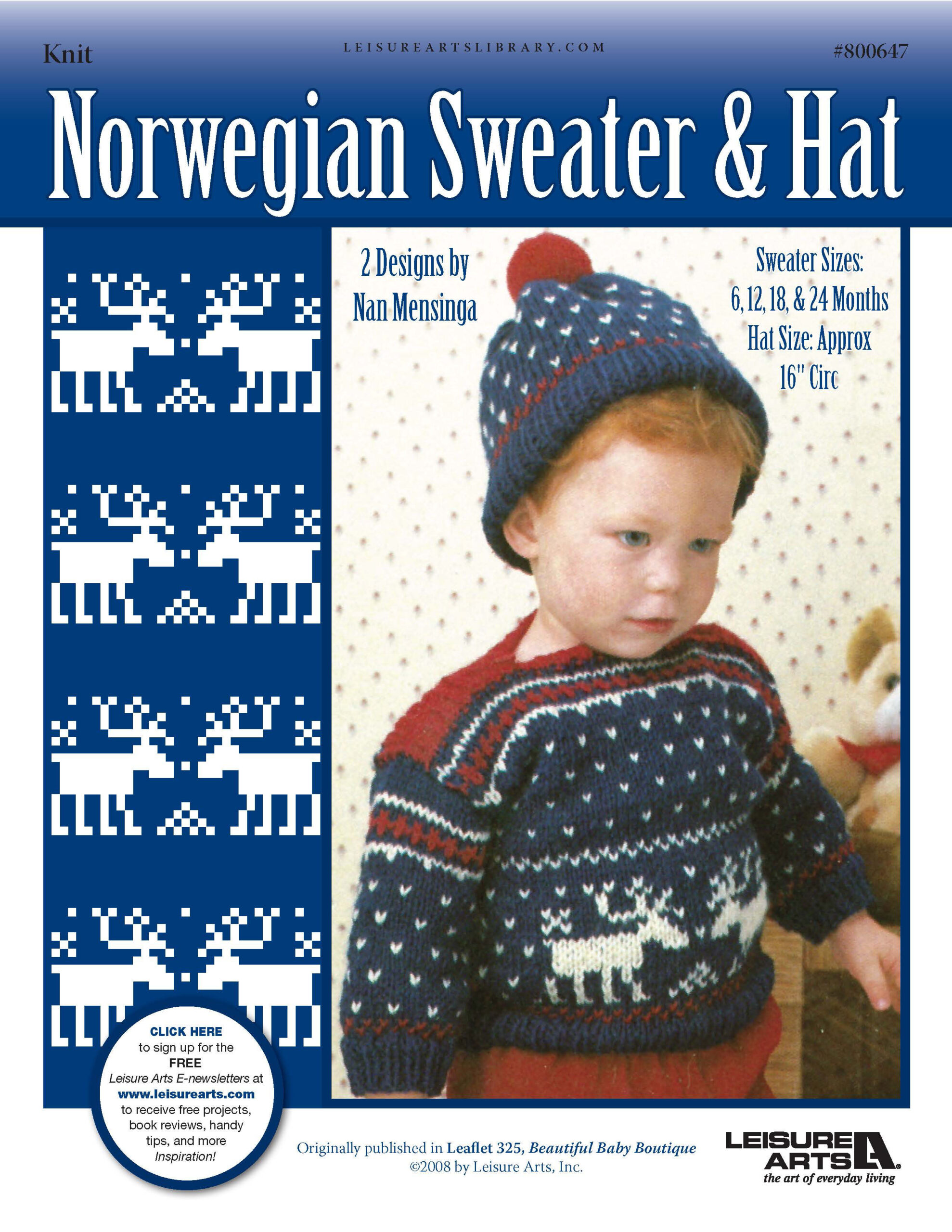 Leisure Arts Beautiful Baby Boutique Norwegian Sweater Hat Knit ePattern