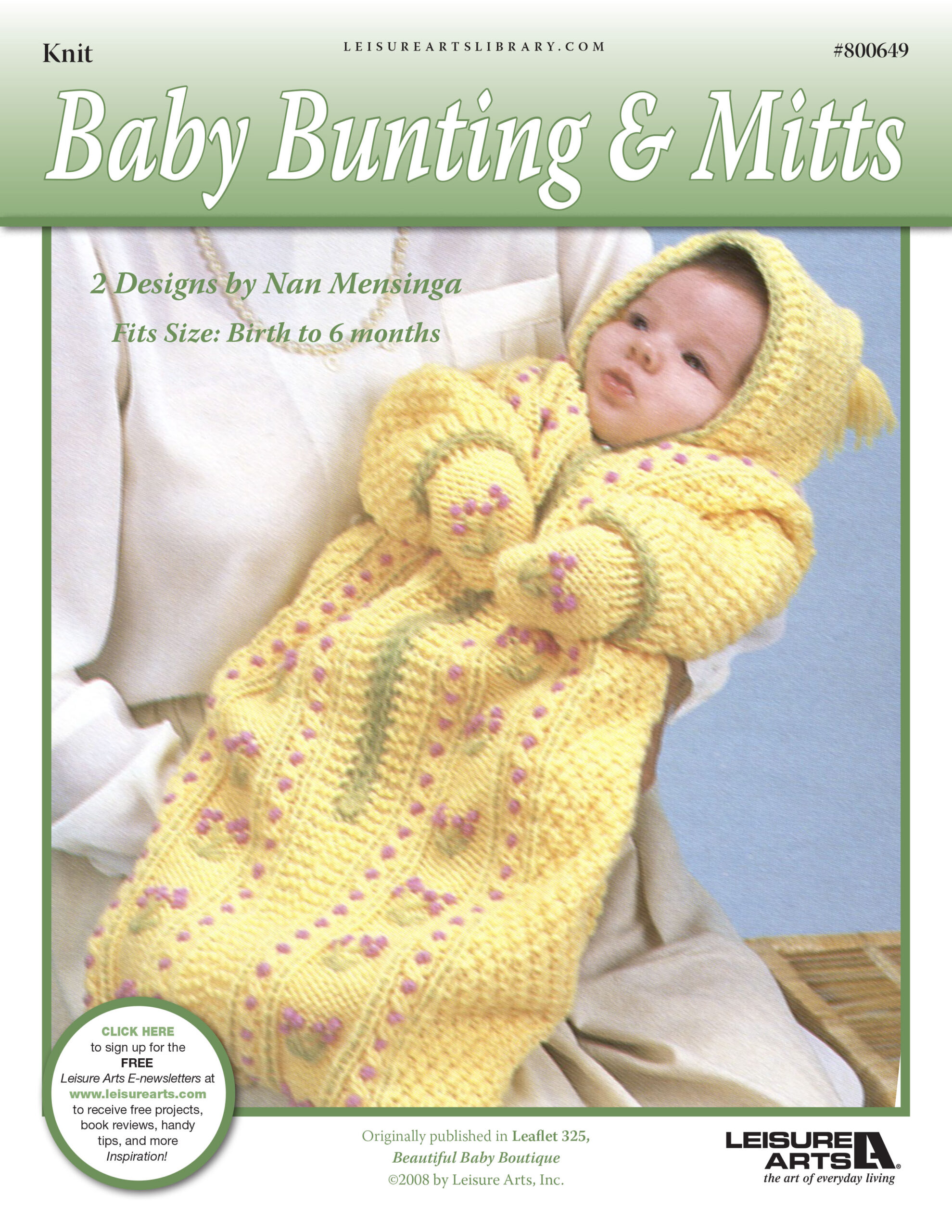 Leisure Arts Beautiful Baby Boutique Baby Bunting Mitts Knit ePattern
