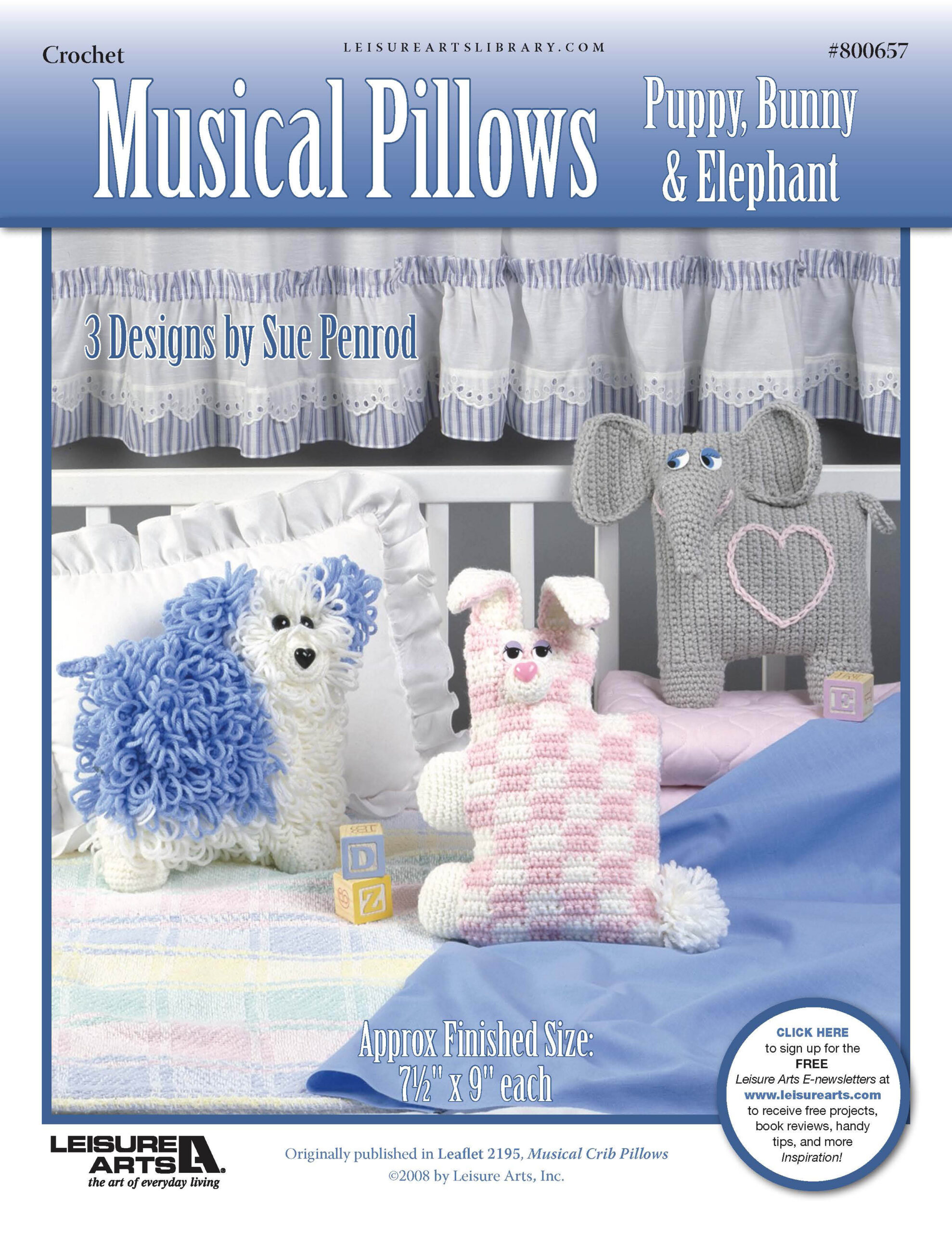 Leisure Arts Musical Pillows Puppy Bunny Elephant Crochet ePattern