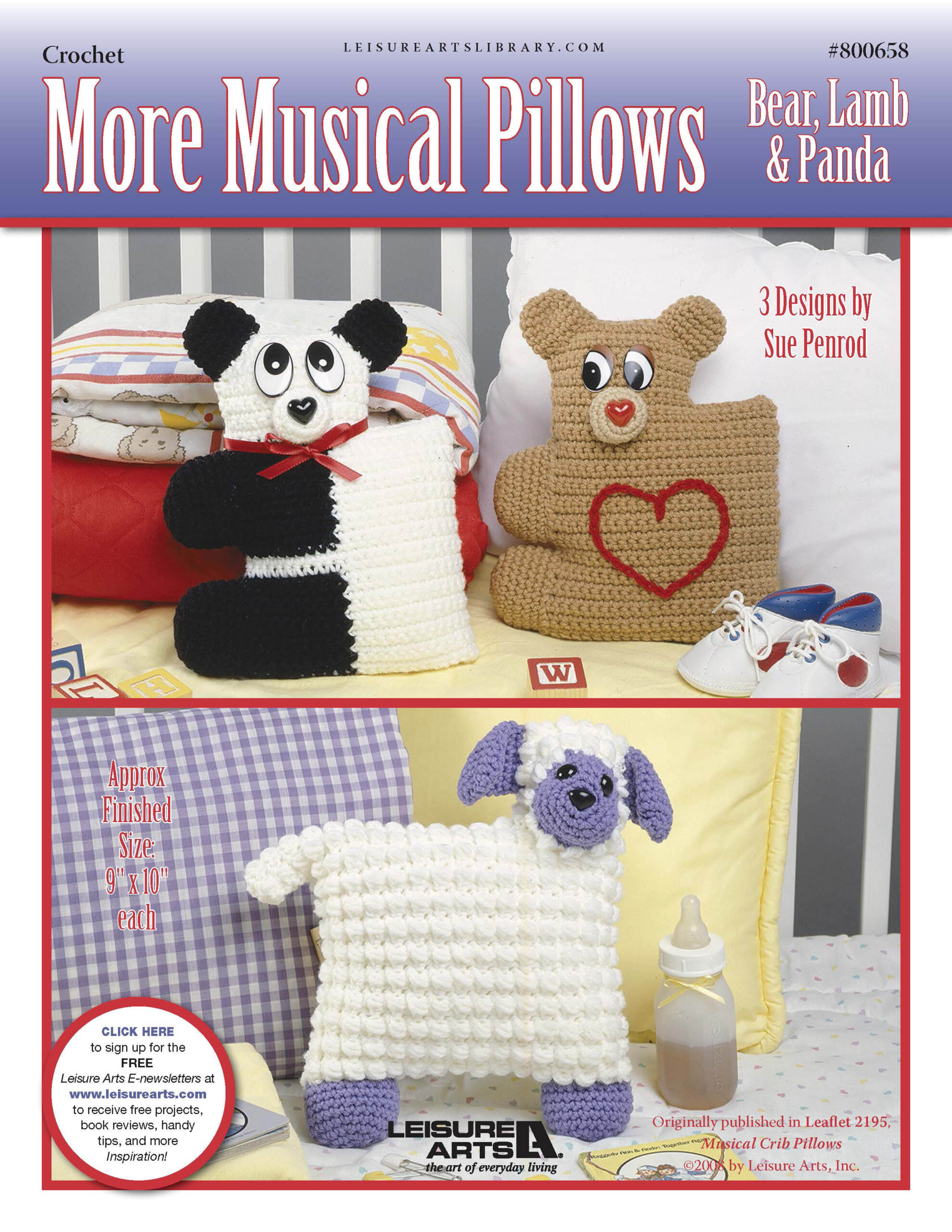 Leisure Arts More Musical Pillows Bear Lamb Panda Crochet ePattern