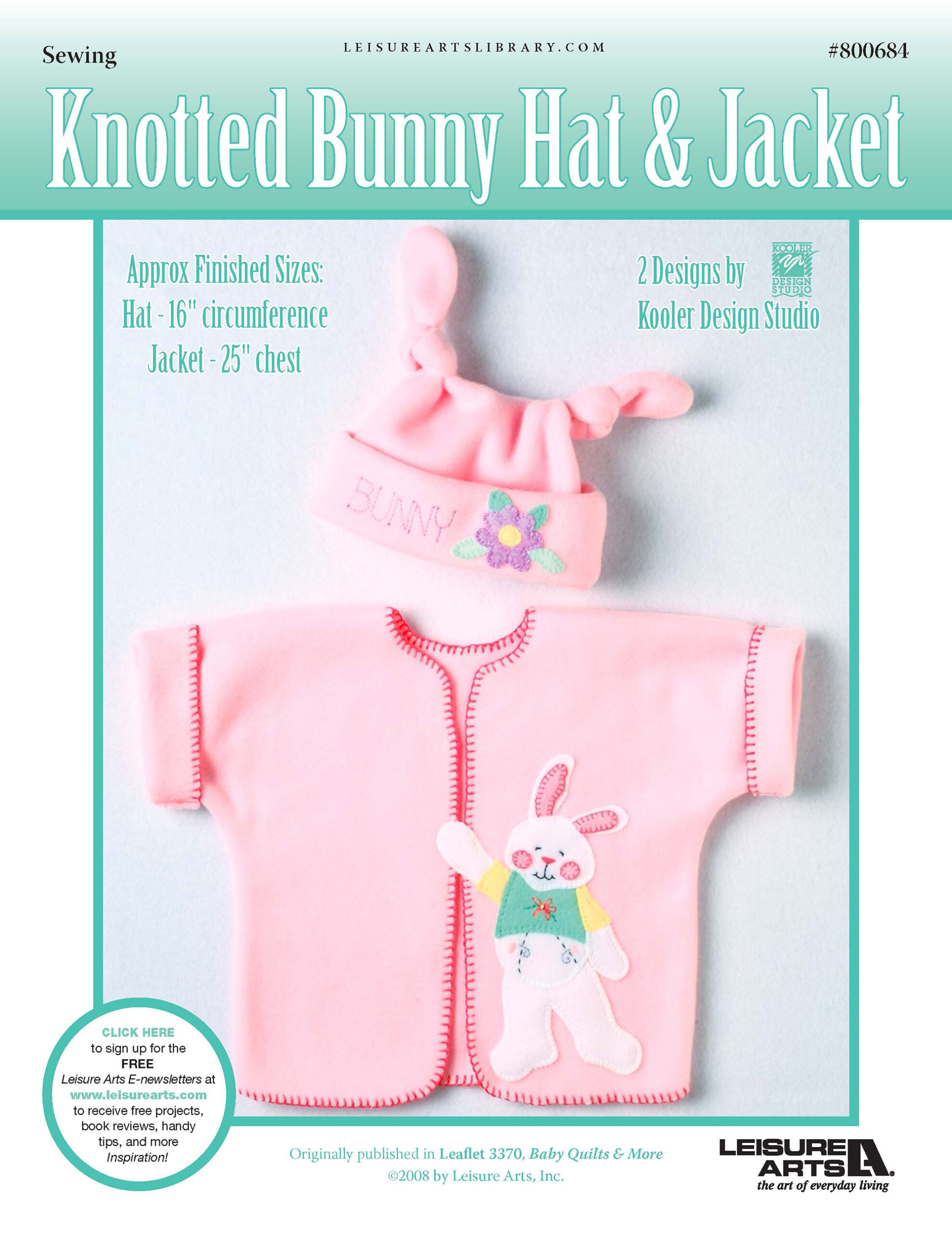 Leisure Arts Baby Quilts More Knotted Bunny Hat Jacket Sewing ePattern