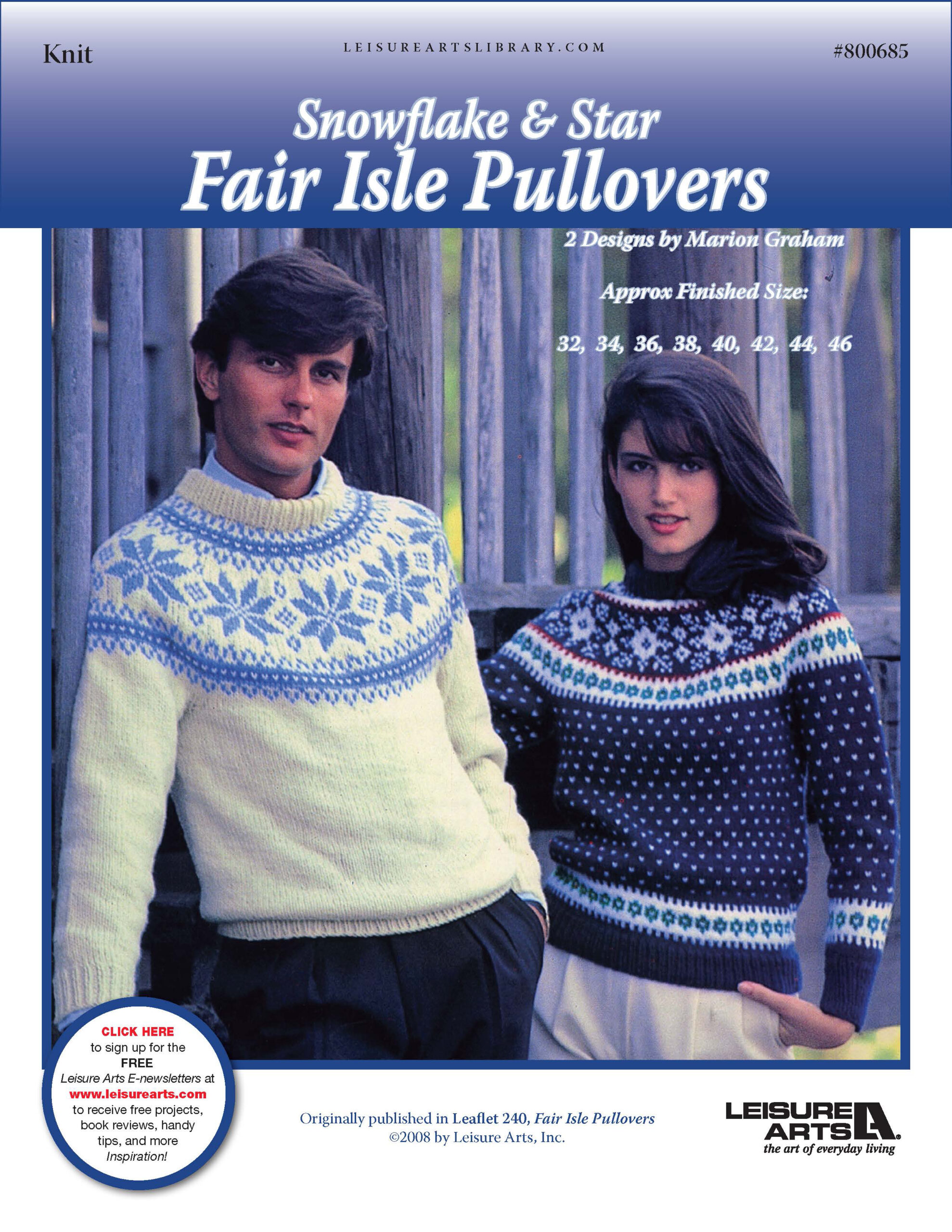 Leisure Arts Snowflake Star Fair Isle Pullovers Knit ePattern
