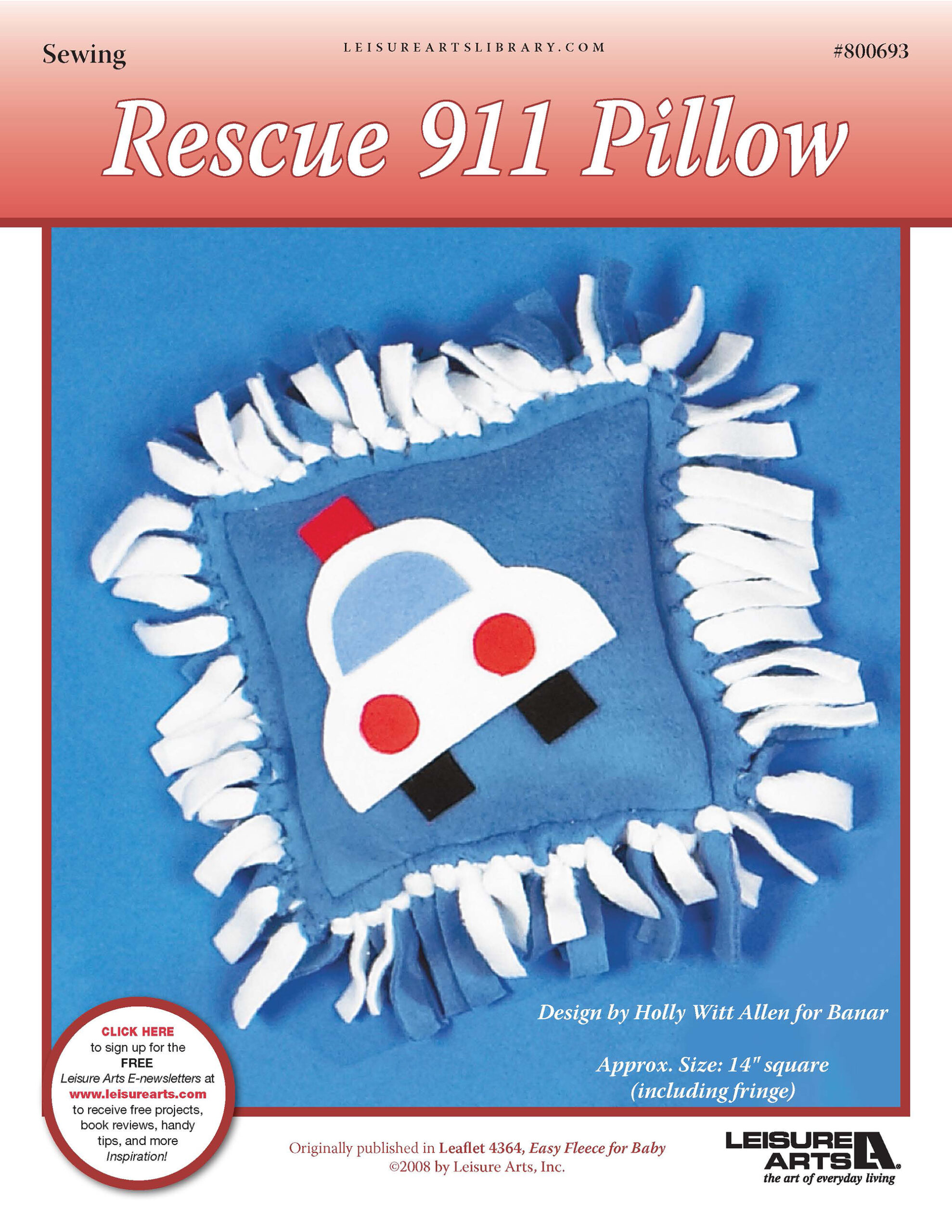 Leisure Arts Easy Fleece For Baby Rescue 911 Pillow Sewing ePattern