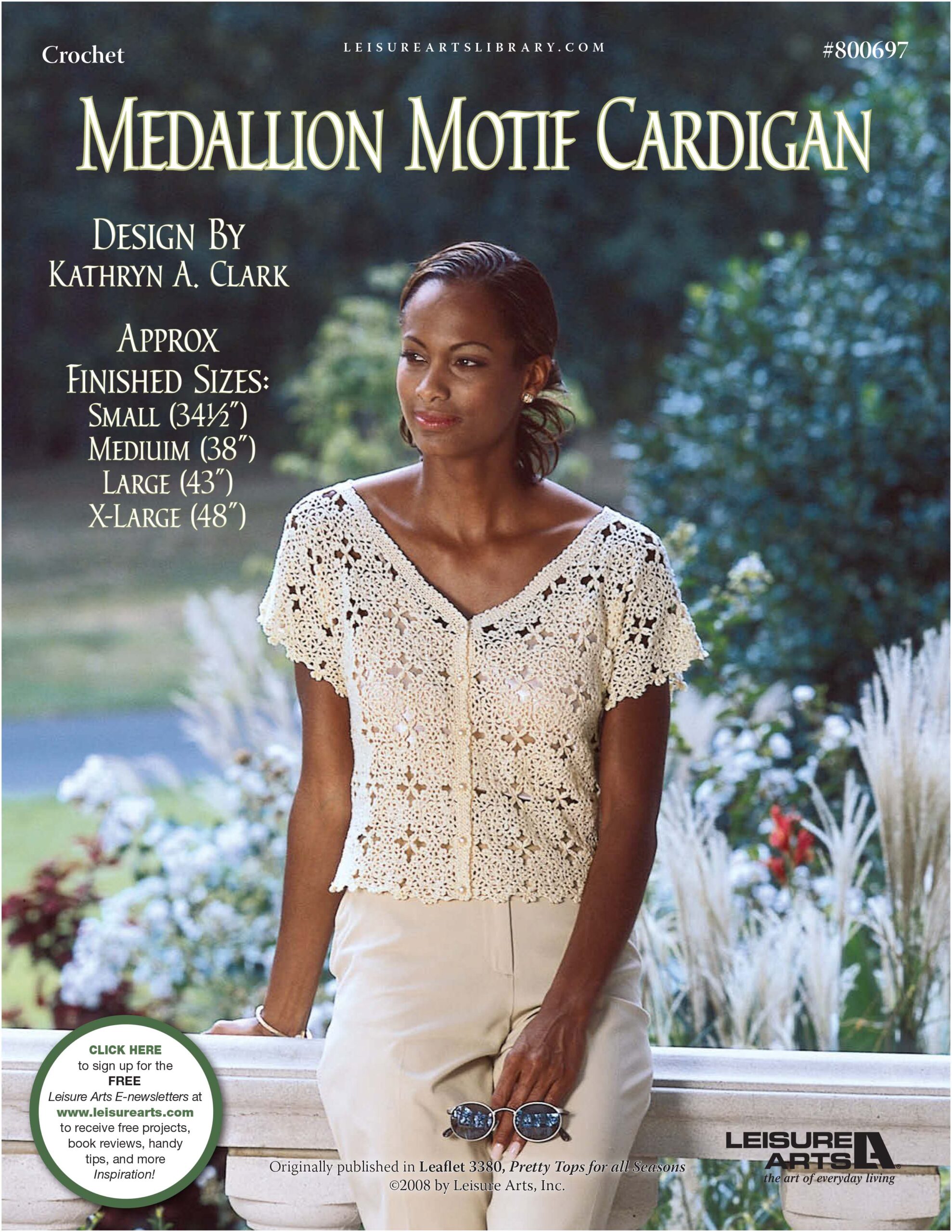 Leisure Arts Pretty Tops For All Seasons Medallion Motif Cardigan Crochet ePattern