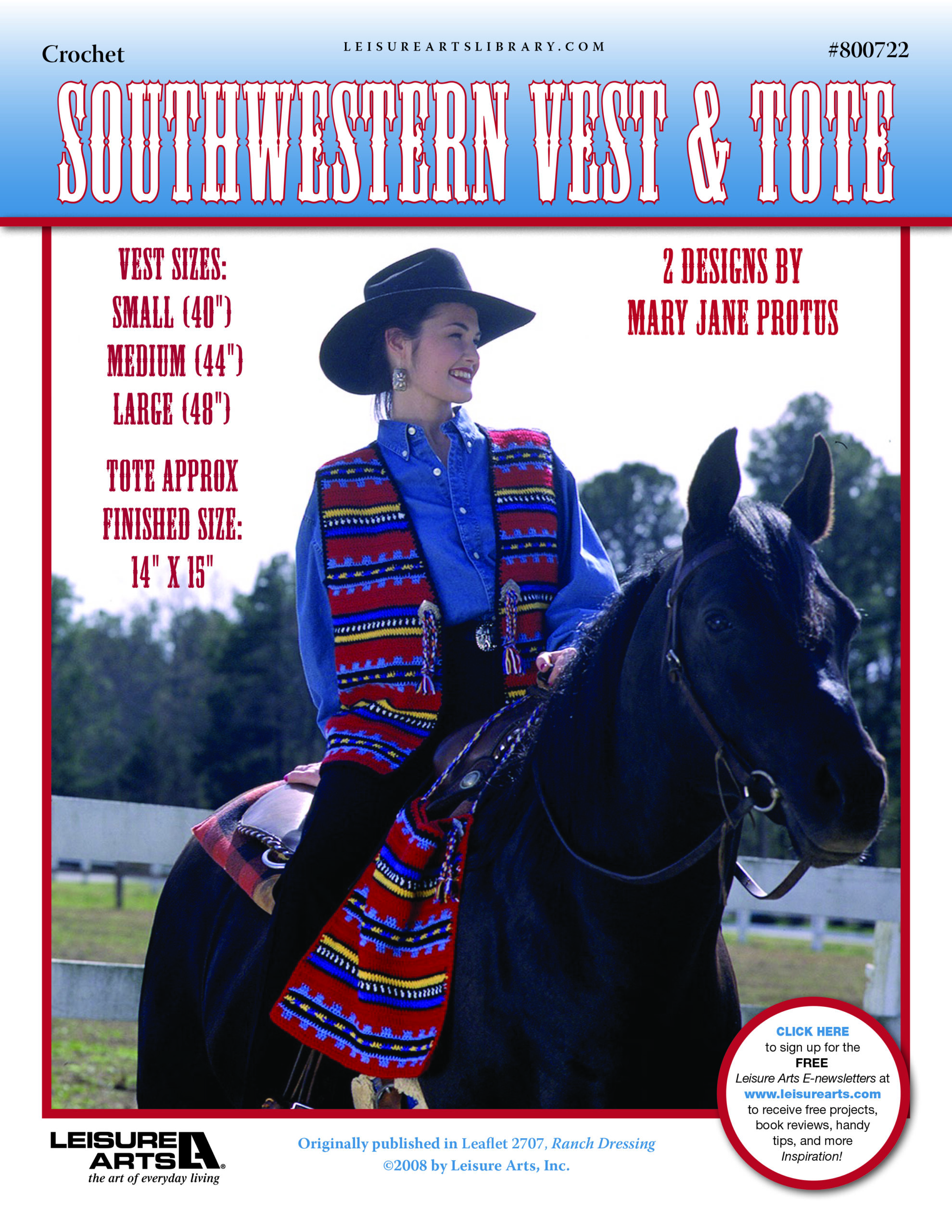 Leisure Arts Ranch Dressing Southwestern Vest Tote Crochet ePattern