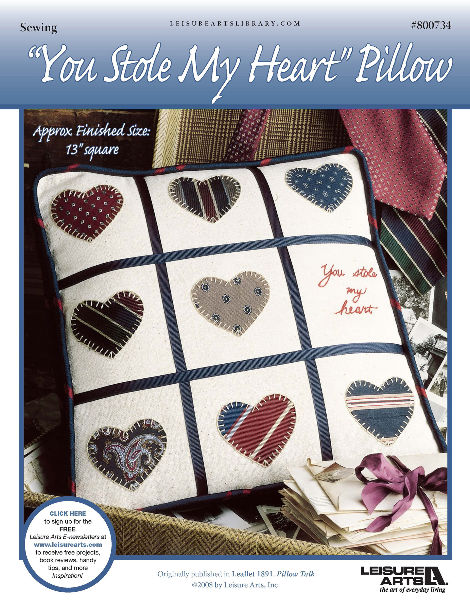 Leisure Arts Pillow Talk You Stole My Heart Pillow Sewing ePattern