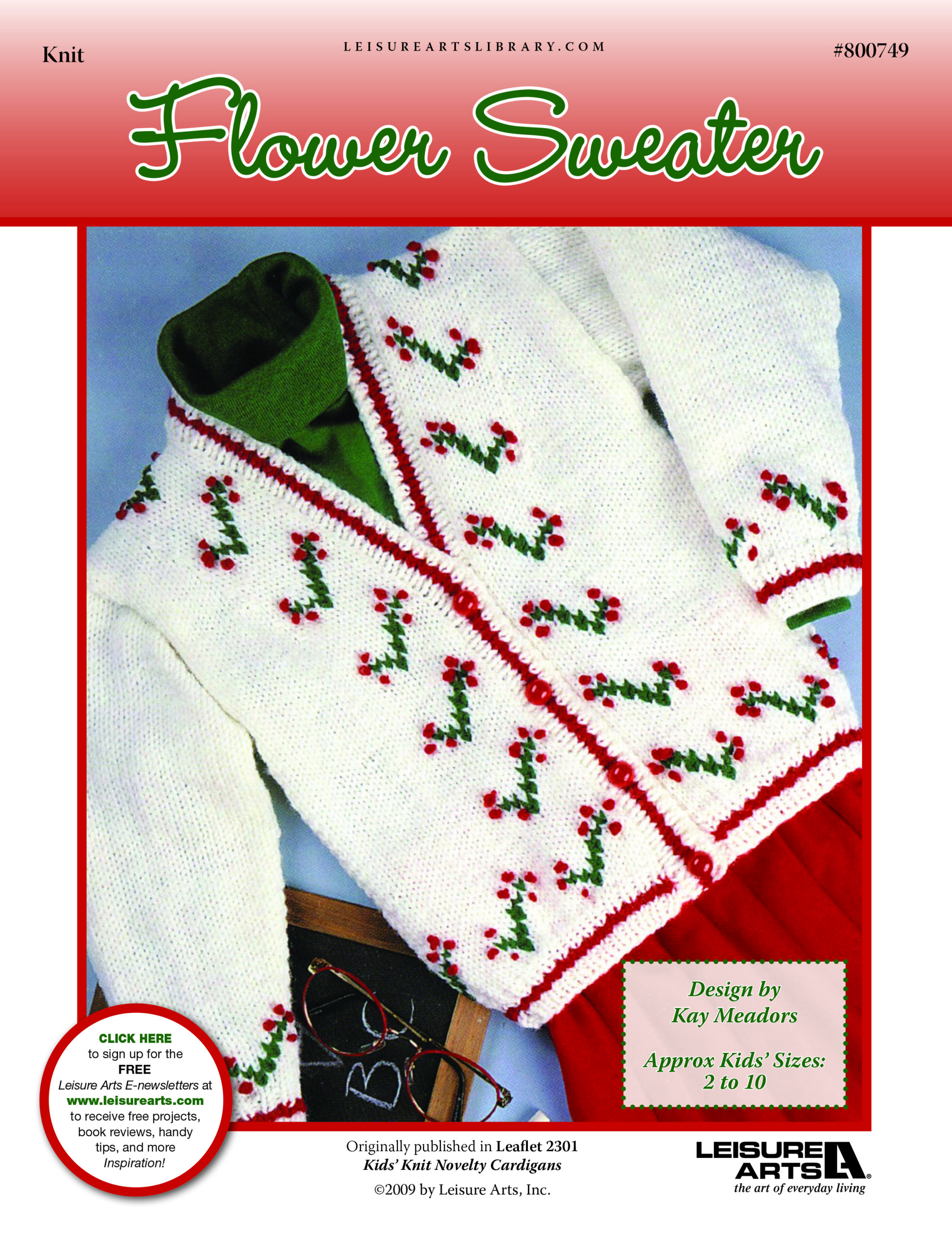 Leisure Arts Kids Knit Novelty Cardigans Flower Sweater ePattern