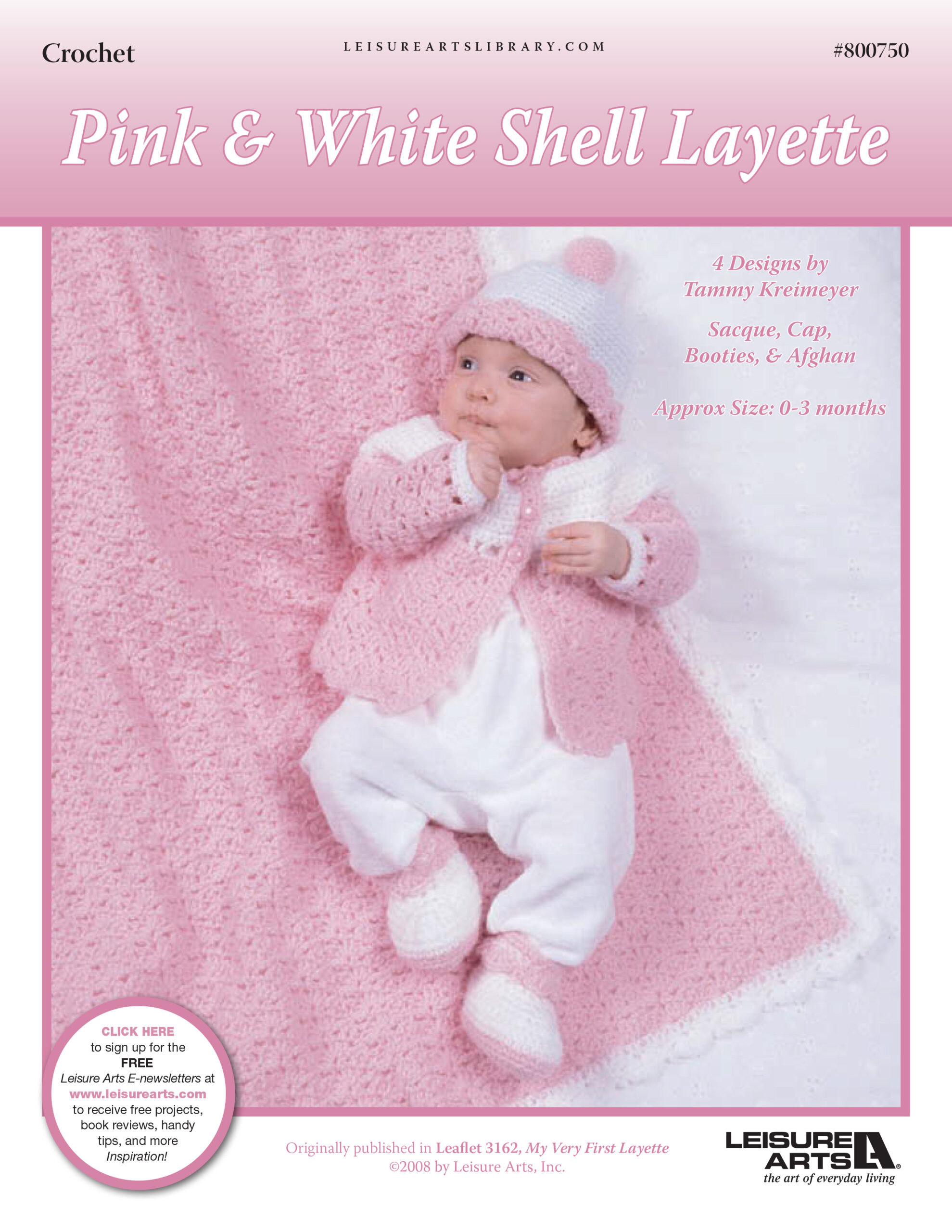Leisure Arts Pink White Shell Layette Crochet ePattern