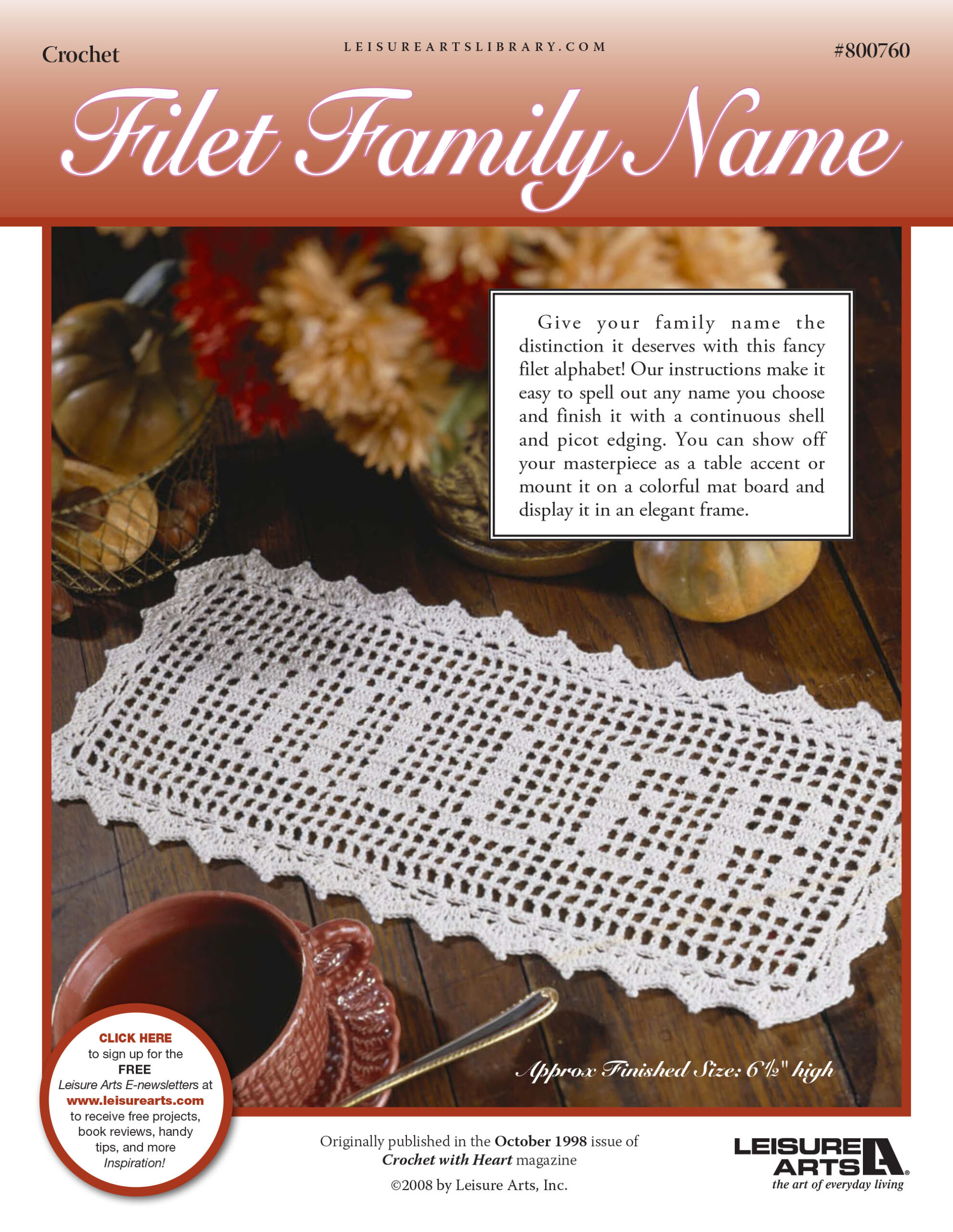 Leisure Arts Filet Family Name Motif Crochet ePattern