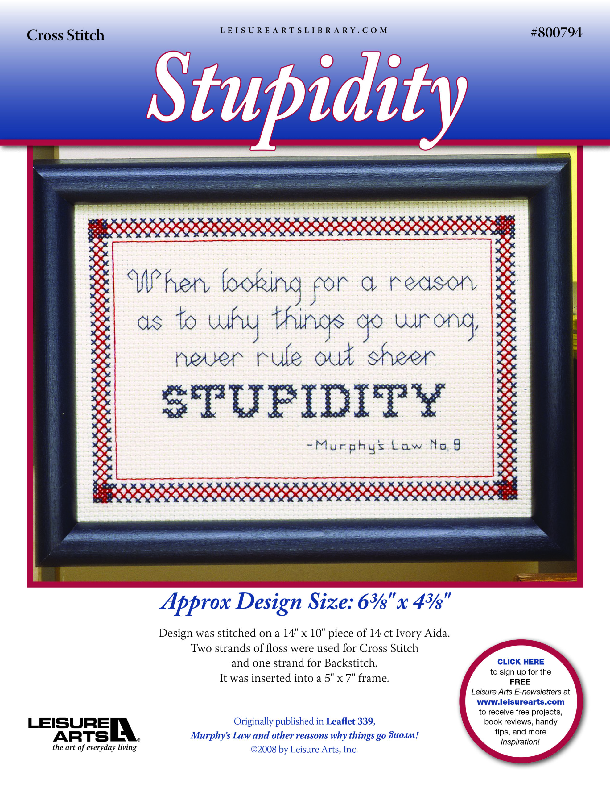 Leisure Arts Murphys Law Stupidity Cross Stitch ePattern