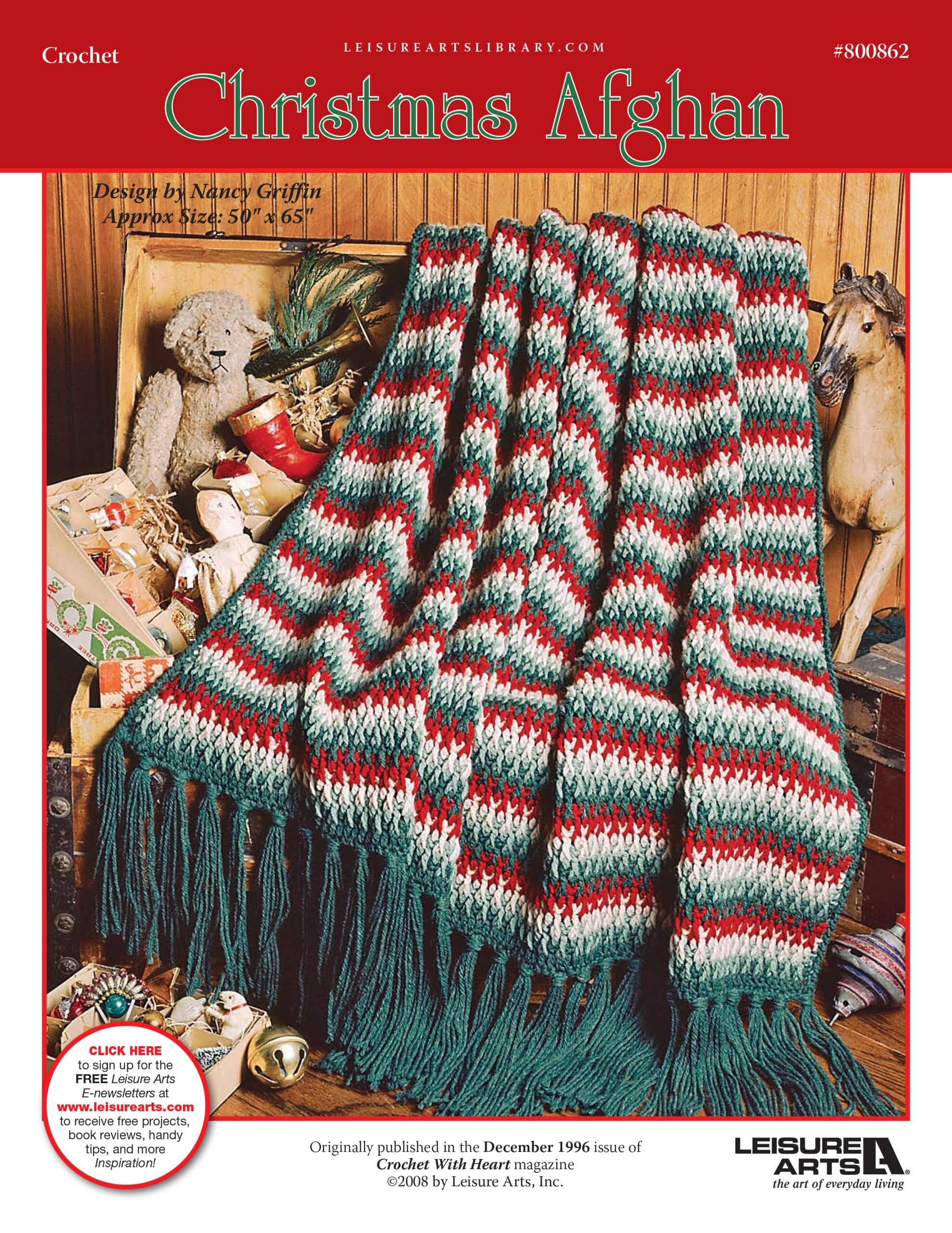 Leisure Arts Crochet with Heart Christmas Afghan ePattern