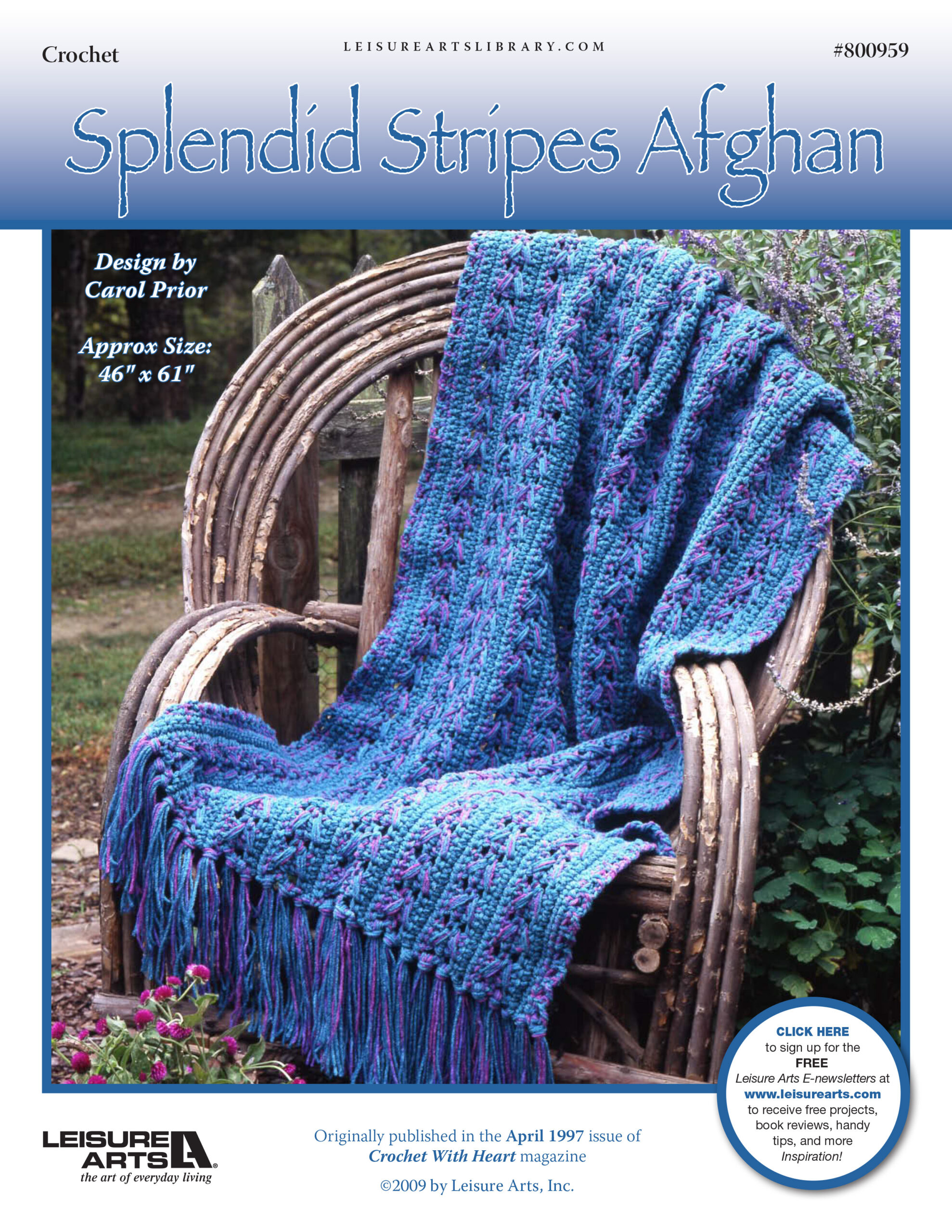 Leisure Arts Crochet with Heart Splendid Stripes Afghan ePattern