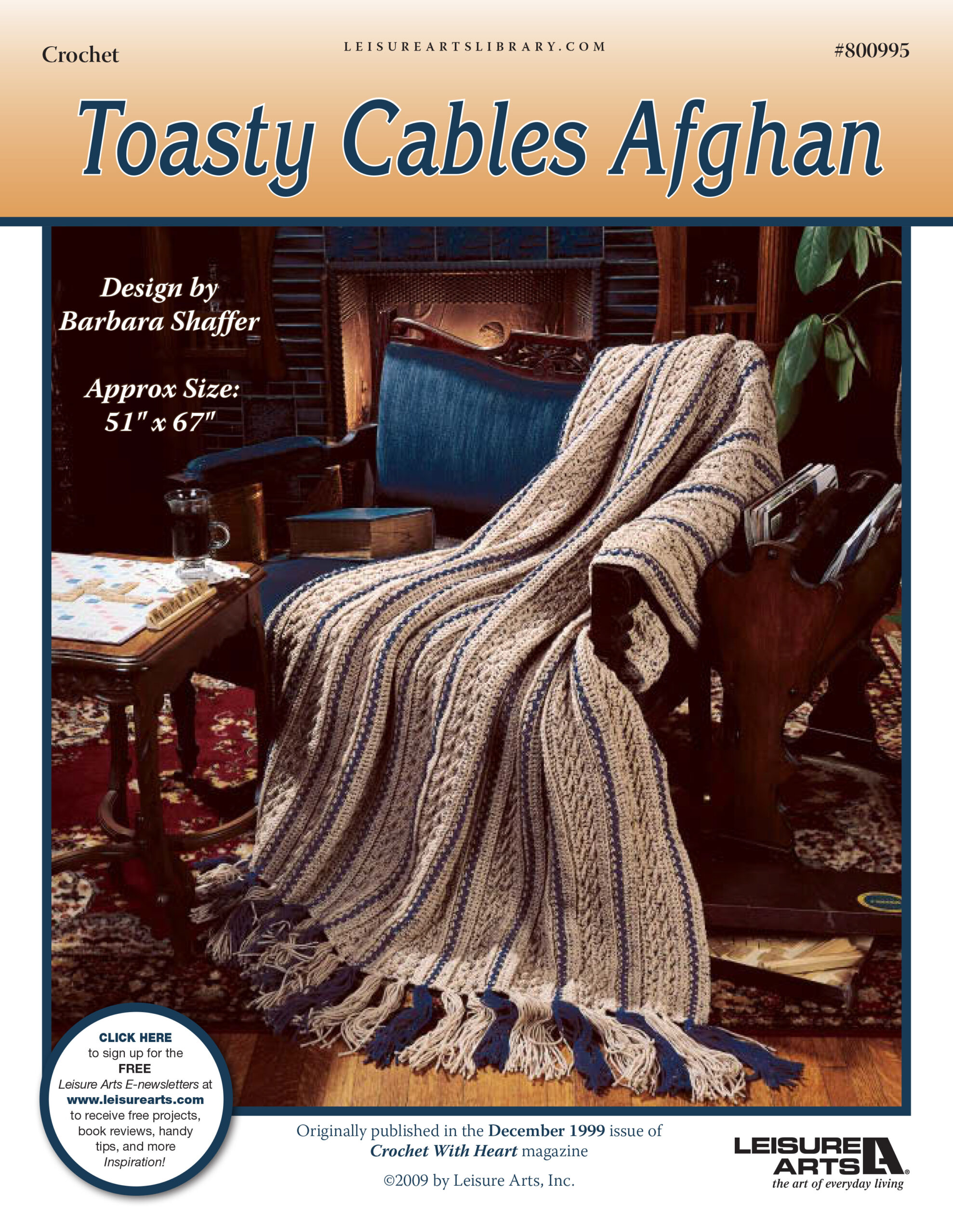 Leisure Arts Toasty Cables Afghan Crochet ePattern