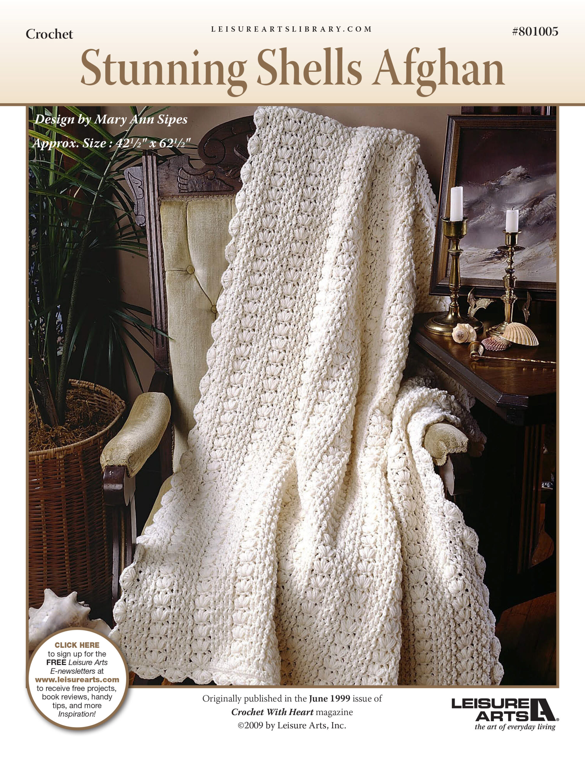 Leisure Arts Crochet with Heart Stunning Shells Afghan ePattern