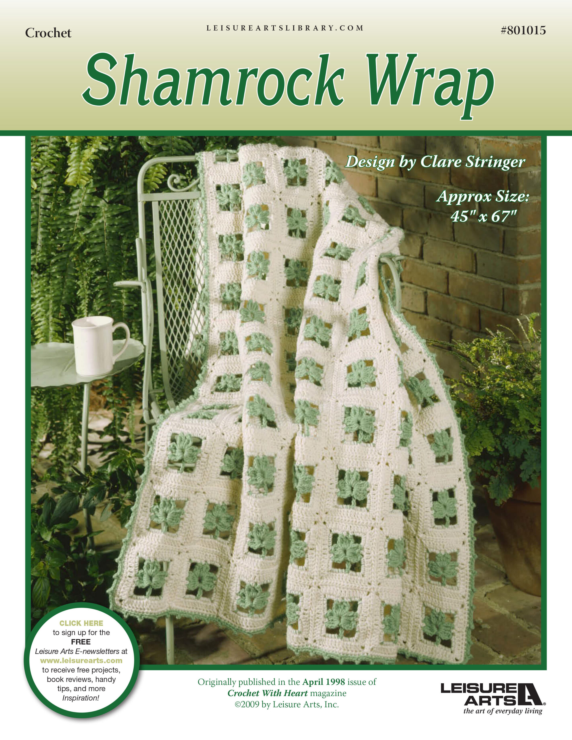 Leisure Arts Crochet with Heart Shamrock Wrap ePattern