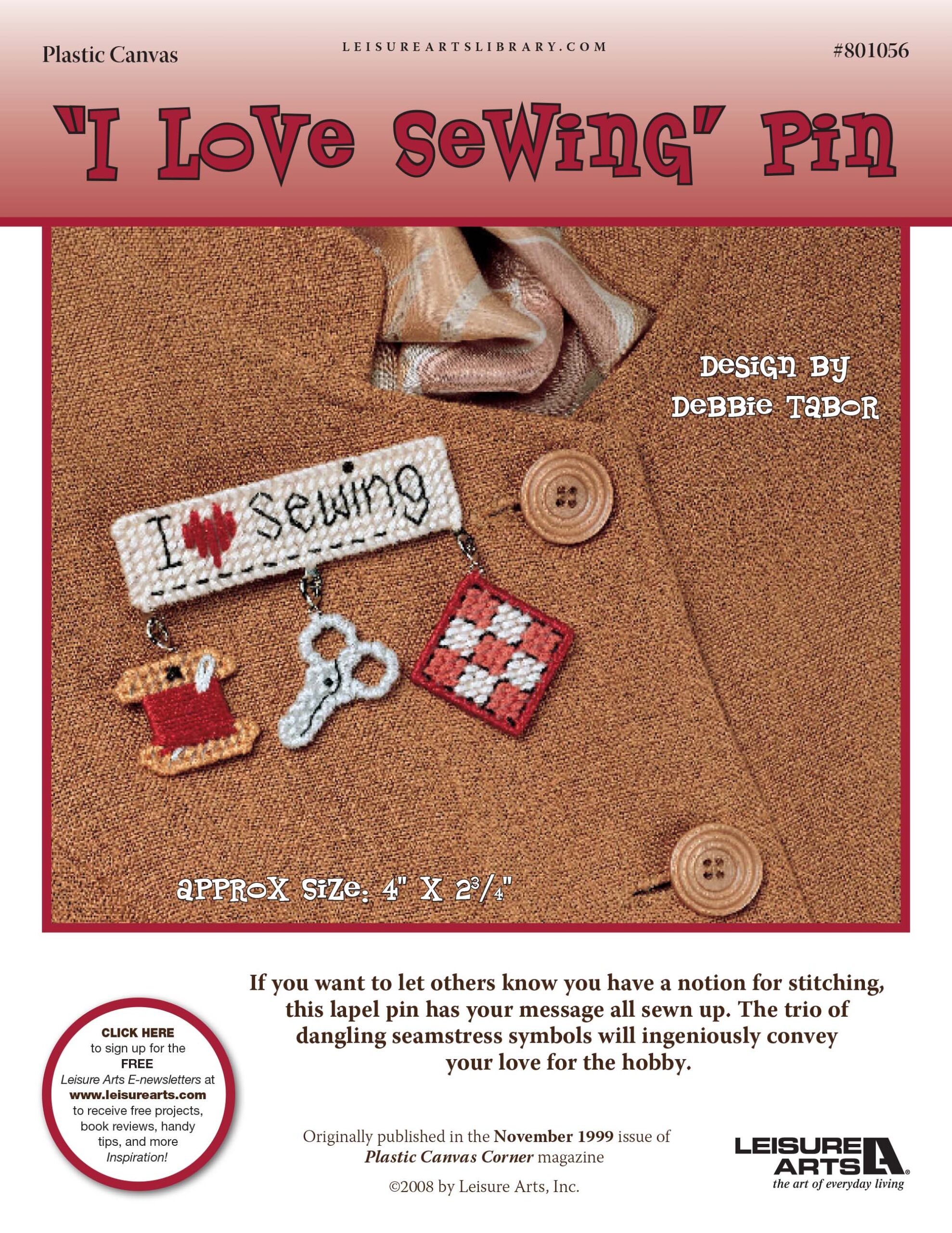 Leisure Arts I Love Sewing Pin Plastic Canvas ePattern