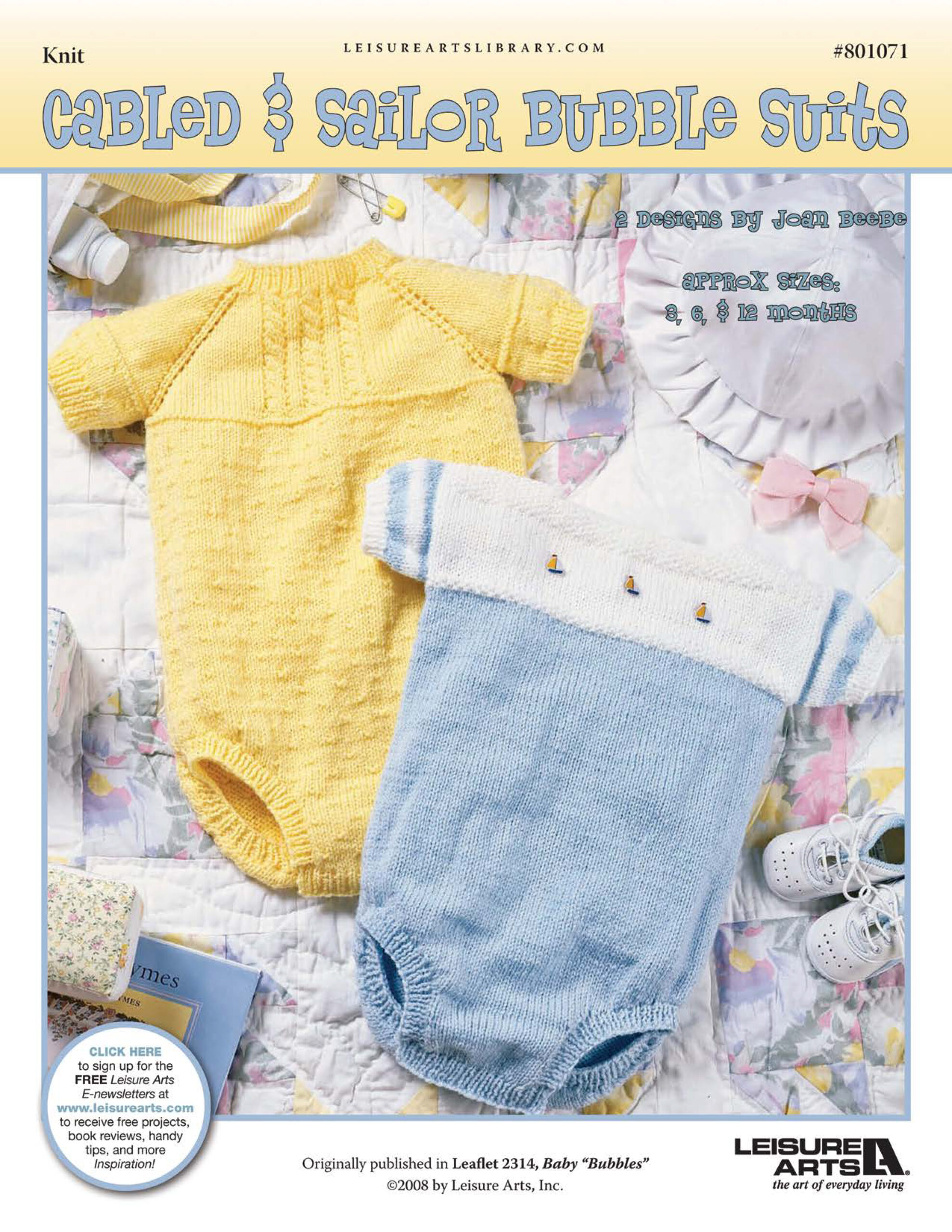 Leisure Arts Baby Bubbles Cabled Sailor Suits Knit ePattern