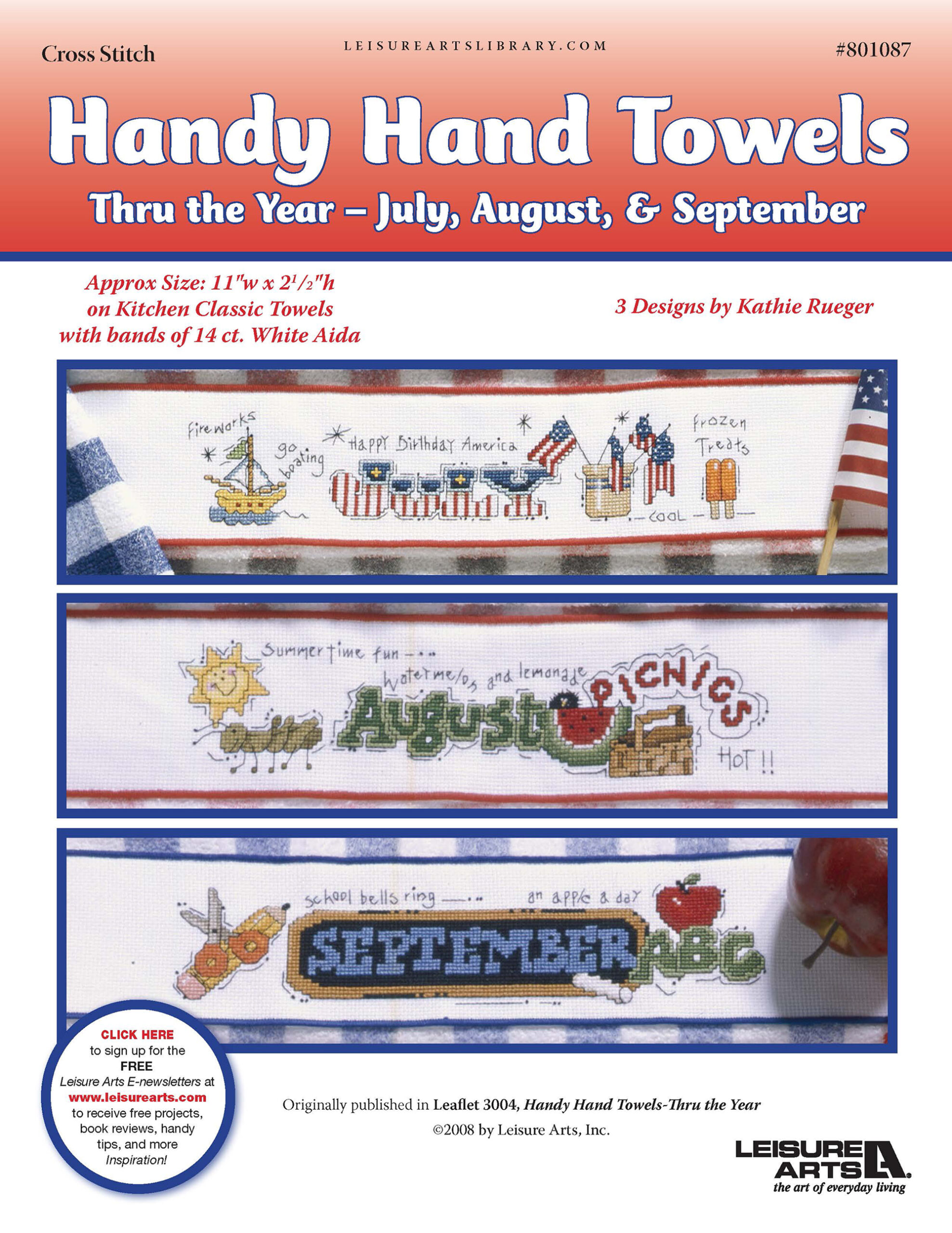Leisure Arts Handy Hand Towels 3 July Aug Sep Cross Stitch ePattern