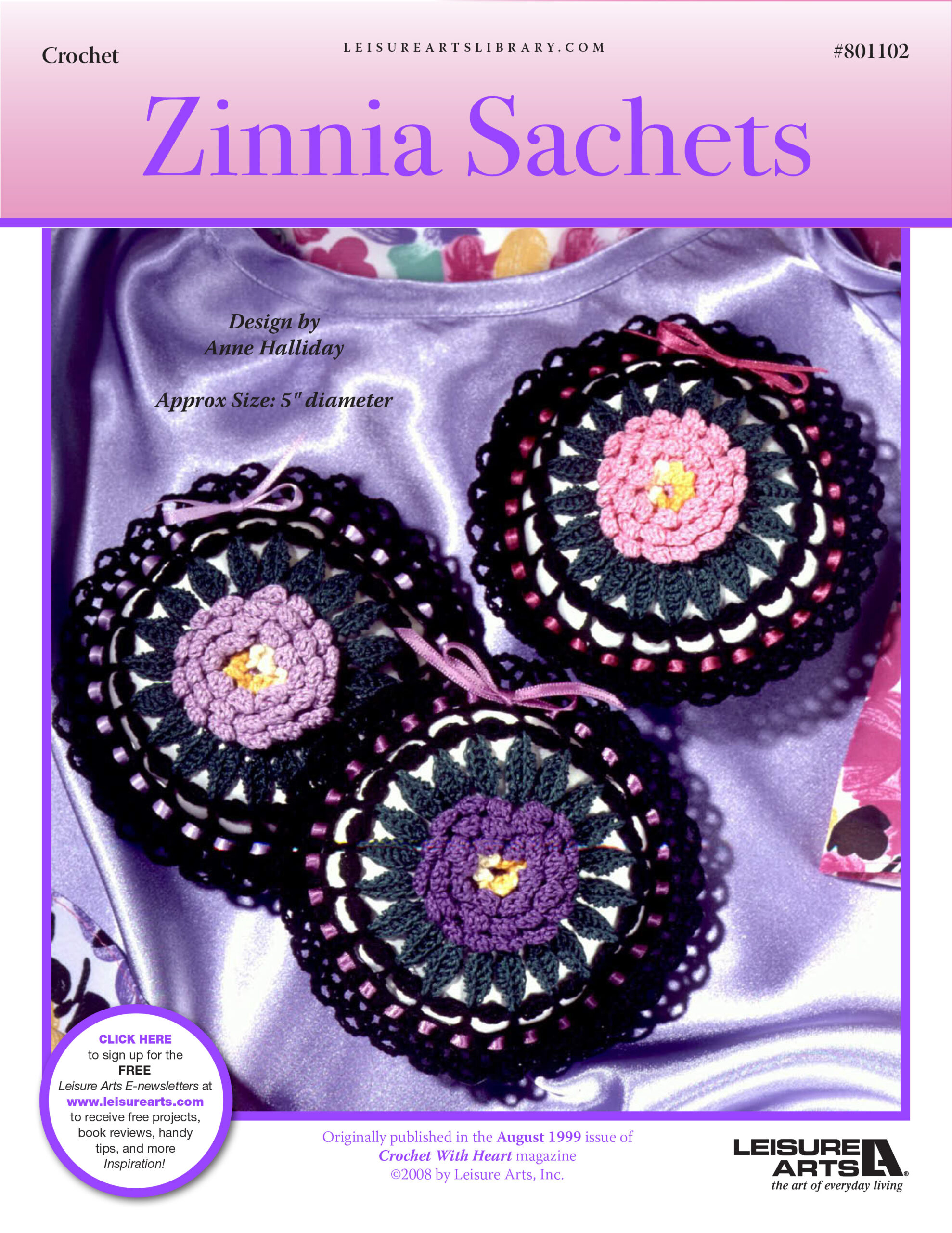 Leisure Arts Zinnia Sachets Crochet ePattern