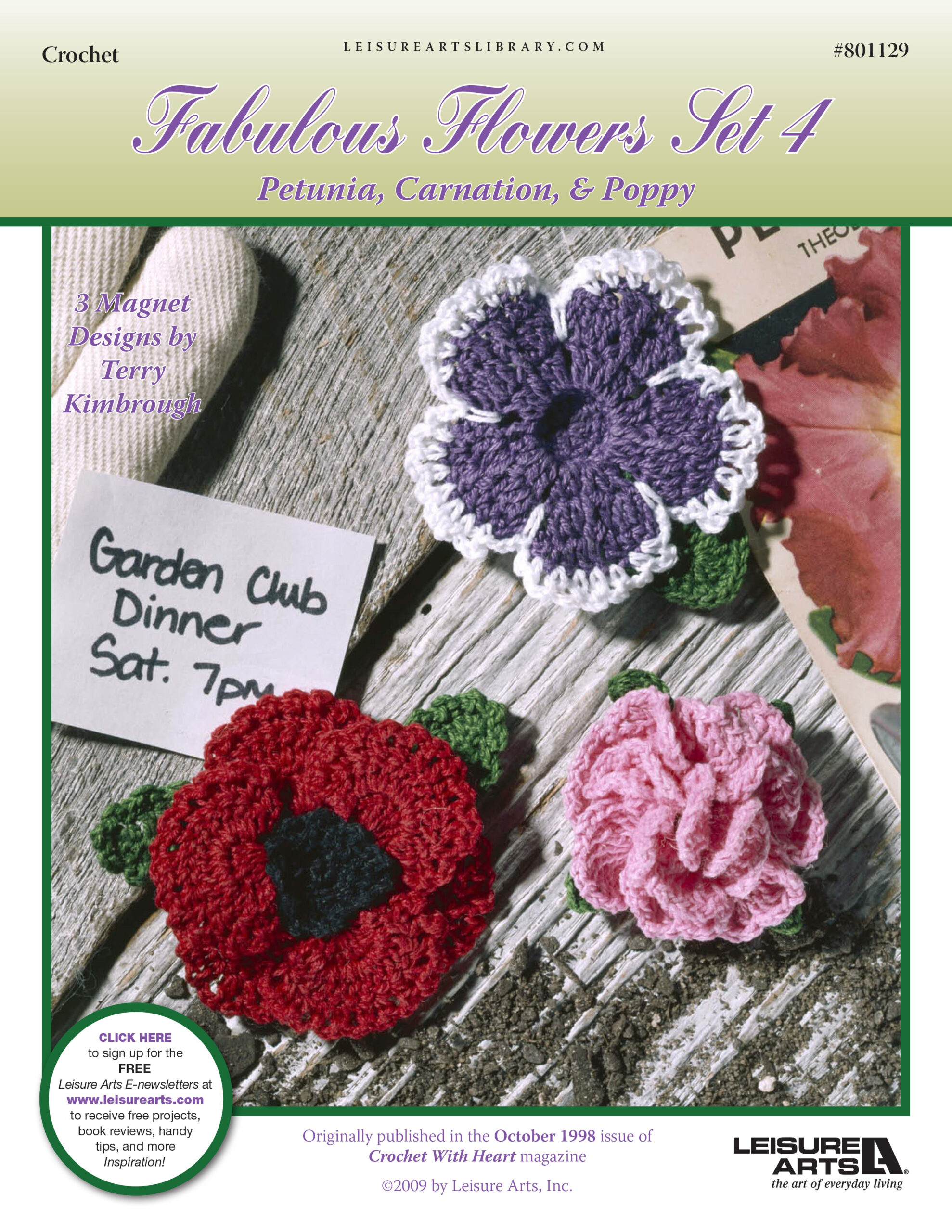 Leisure Arts Fabulous Flowers Magnet Set 4 Crochet ePattern