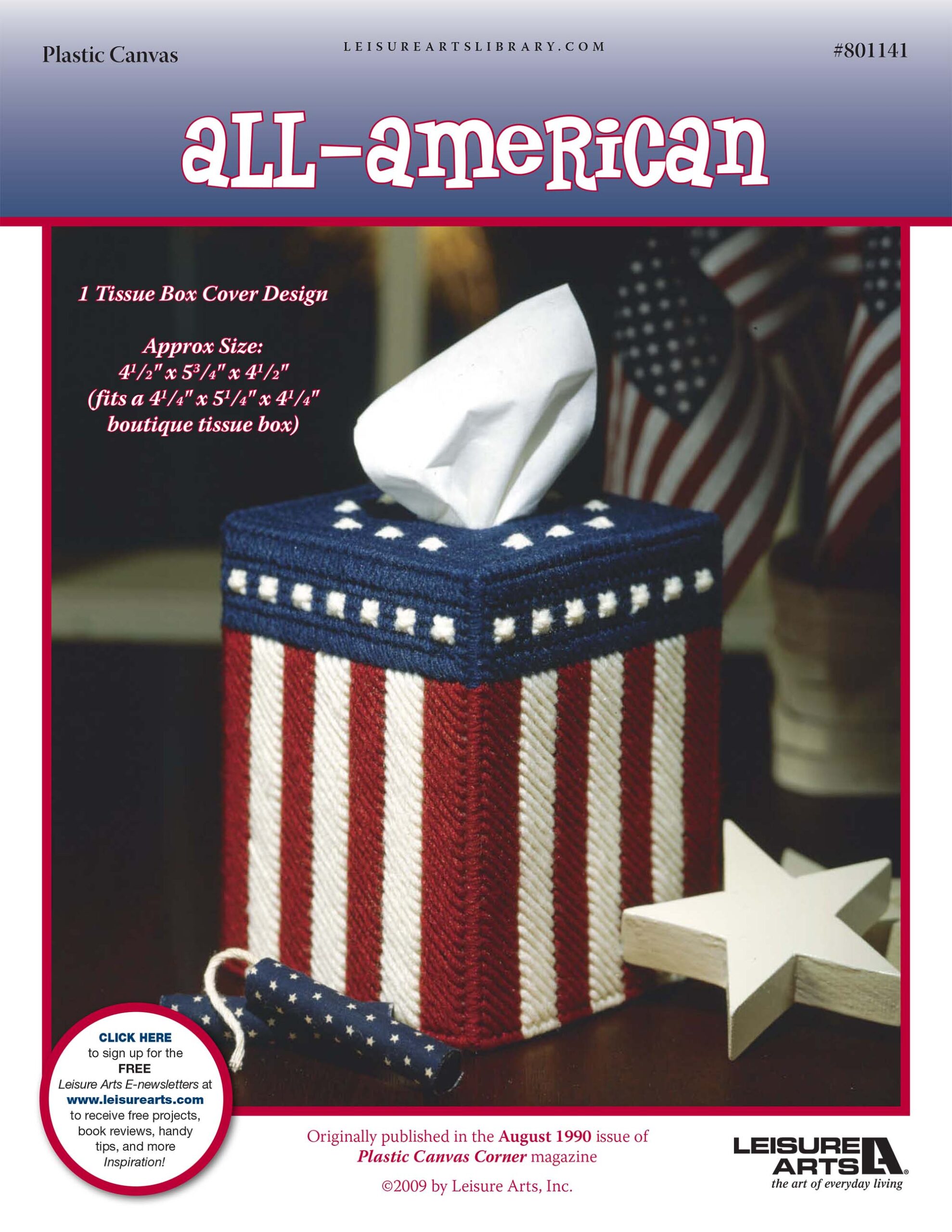 Leisure Arts All American Tissue Box Cover Plastic Canvas ePattern