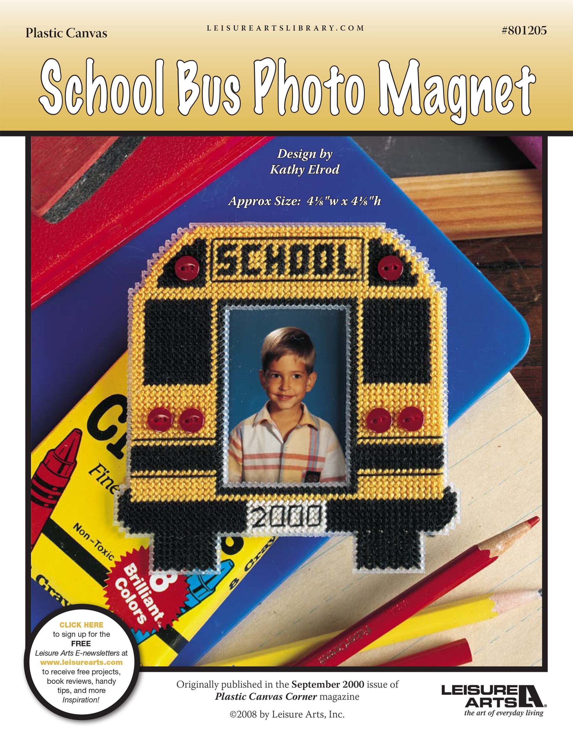 Leisure Arts School Bus Photo Magnet Plastic Canvas ePattern