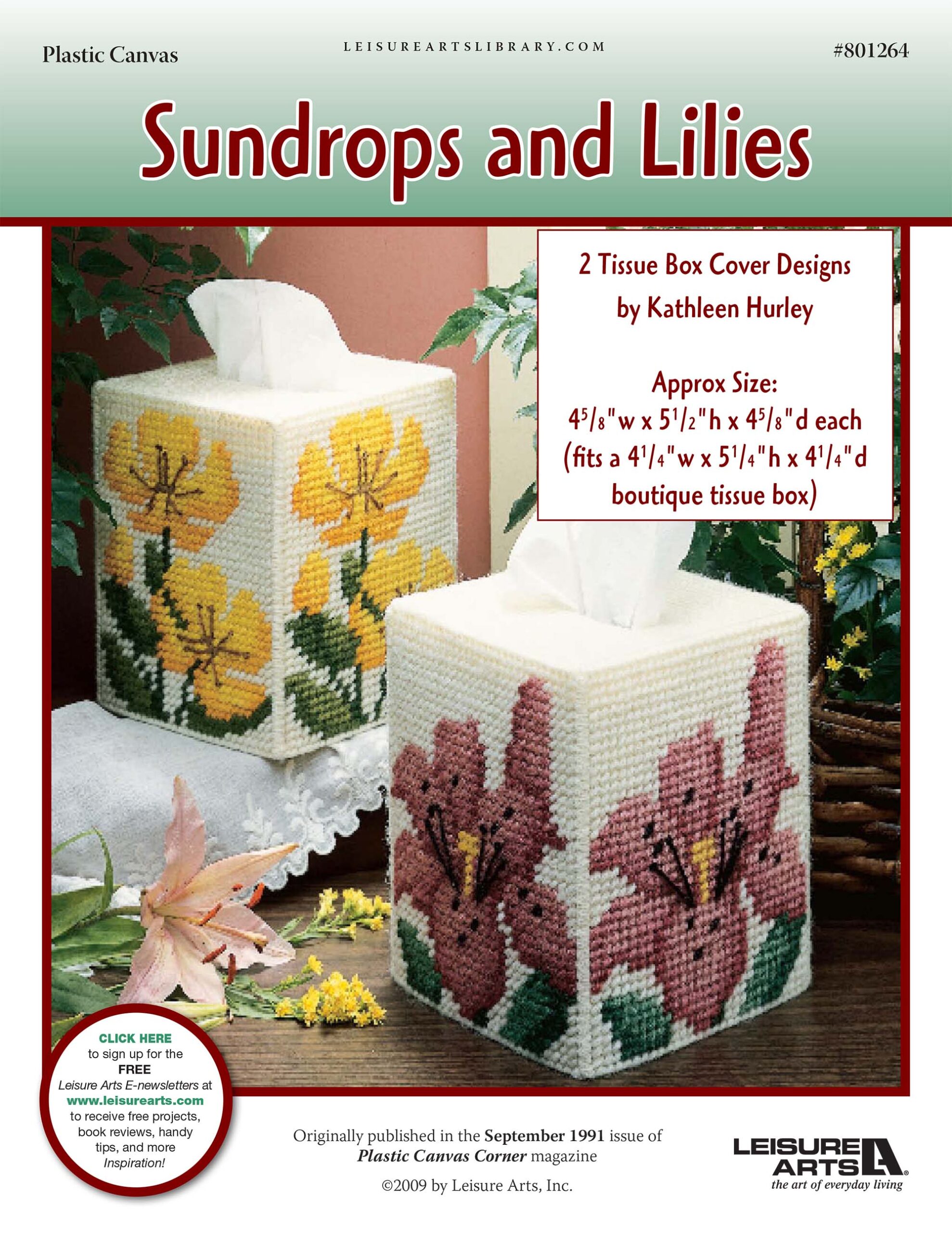 Leisure Arts Sundrops Lilies Tissue Box Cover Plastic Canvas ePattern