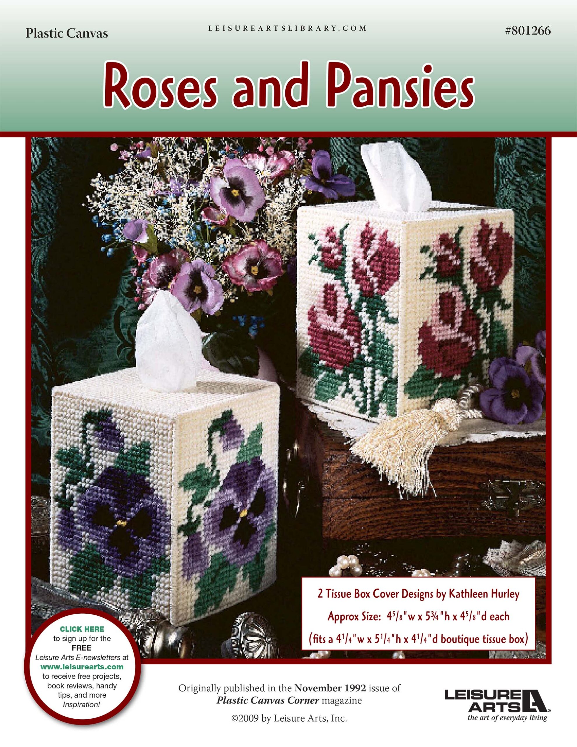 Leisure Arts Roses Pansies Tissue Box Covers Plastic Canvas ePattern